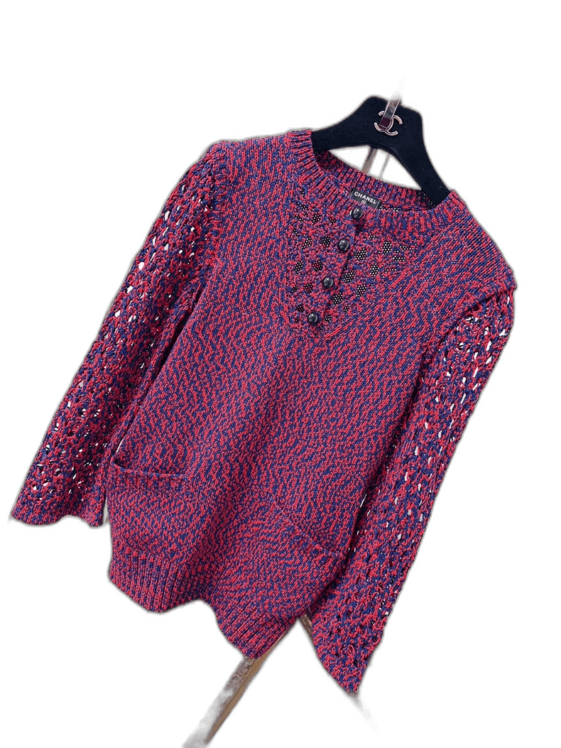 Chanel Chanel Berry Red and Navy Knitted Top Size M / US 6-8 / IT 42-44 - 1 Thumbnail