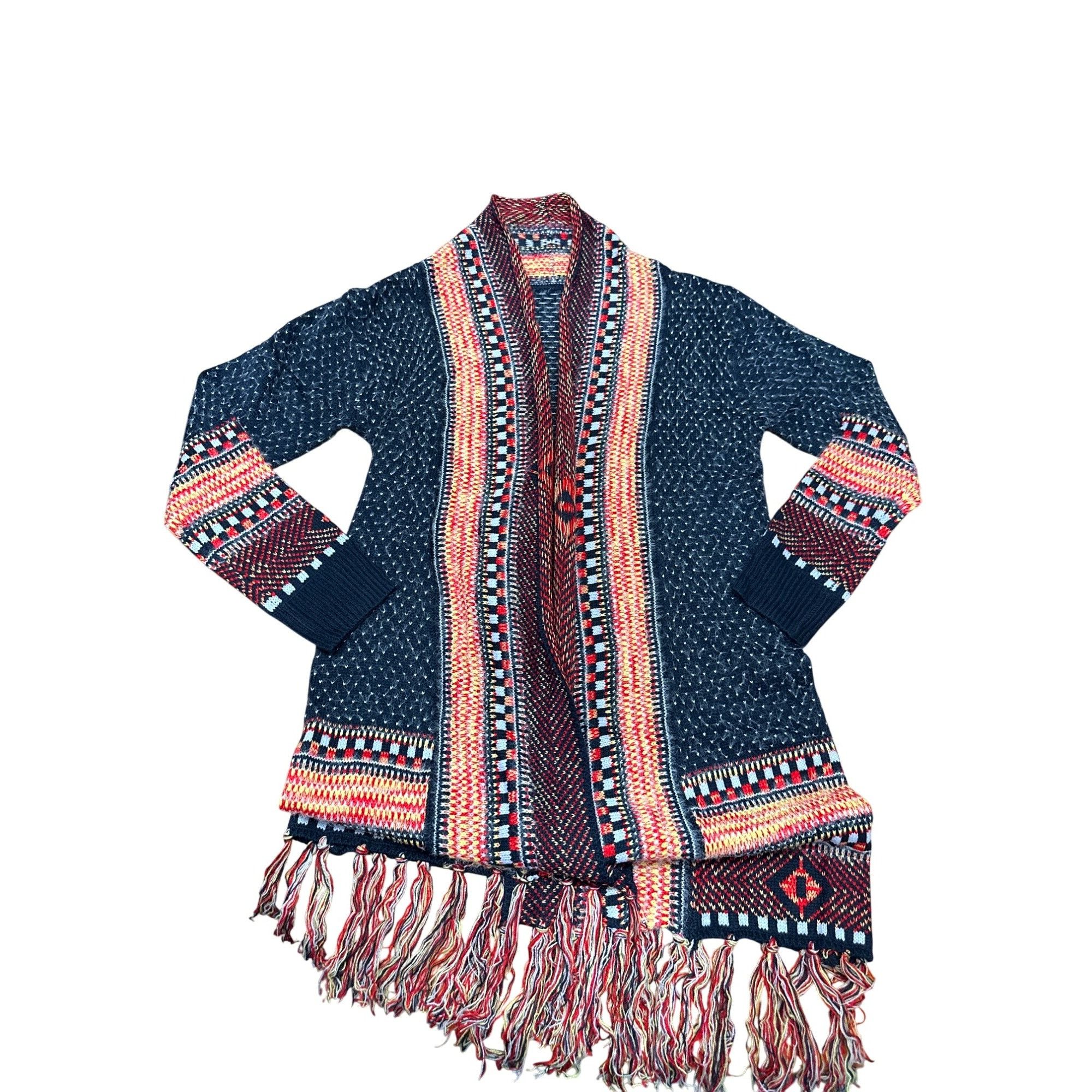 Other CCC Bohemian Aztec Tribal Print Knit Cardigan Fringe Multico Size L / US 10 / IT 46 - 8 Thumbnail