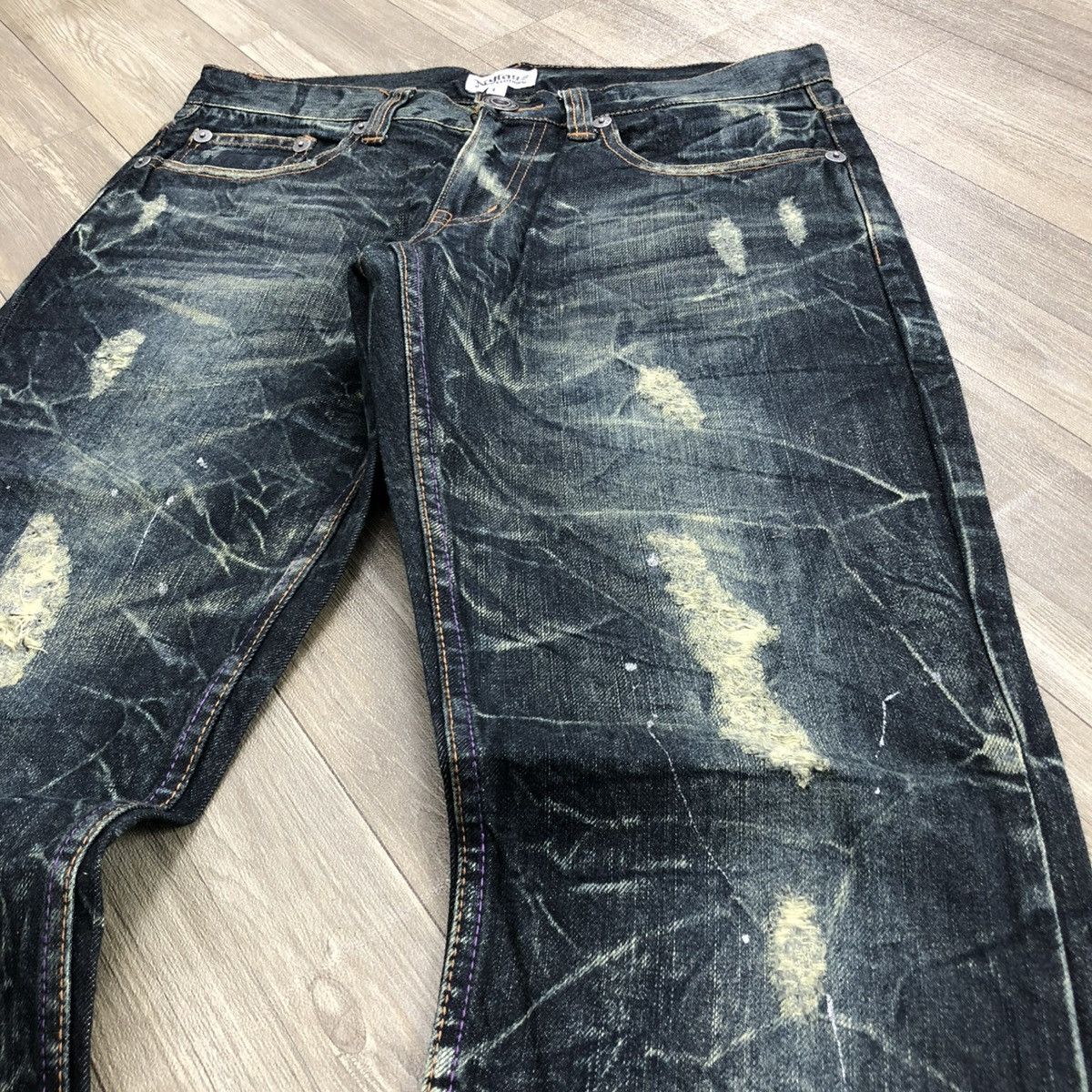 If Six Was Nine 2000s Nylaus Distressed Punk Bondage Bootcut Flared Jeans Size US 31 - 18 Thumbnail