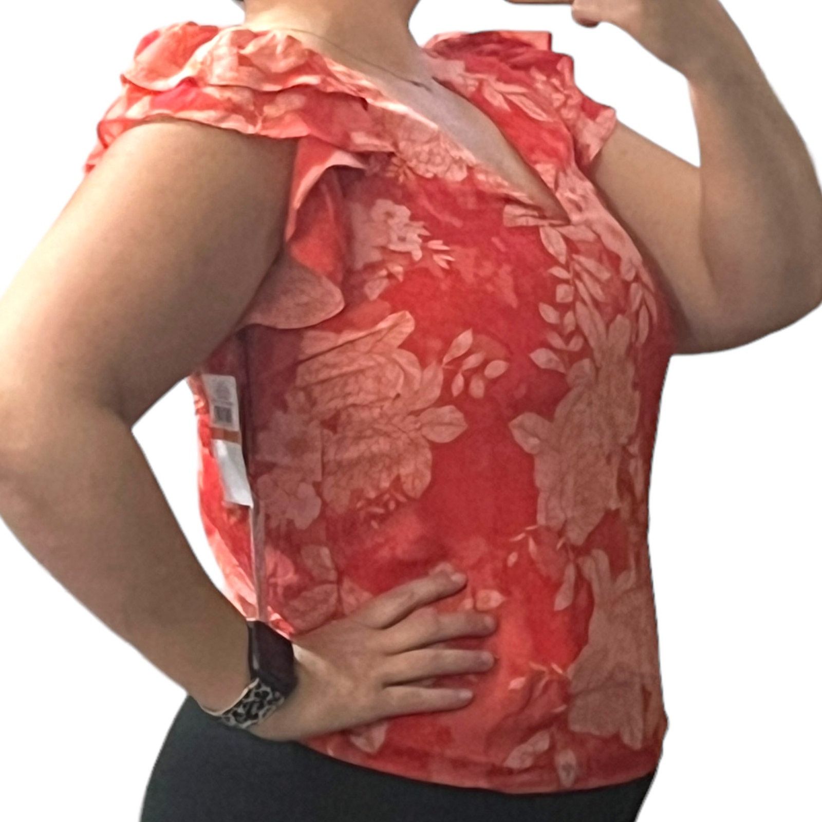 Other Floral Ruffle Short Sleeve V-Neck Fully Lined Chiffon Blouse Size S / US 4 / IT 40 - 10 Thumbnail