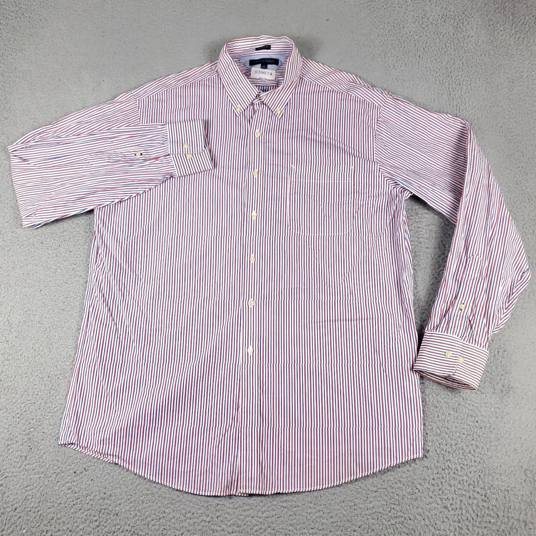 Tommy Hilfiger Tommy Hilfiger Shirt Mens 17 Red Striped Dress Button Down Long Sleeve Classic Modern Preppy Workwear 100% Cotton Size 46R - 2 Thumbnail