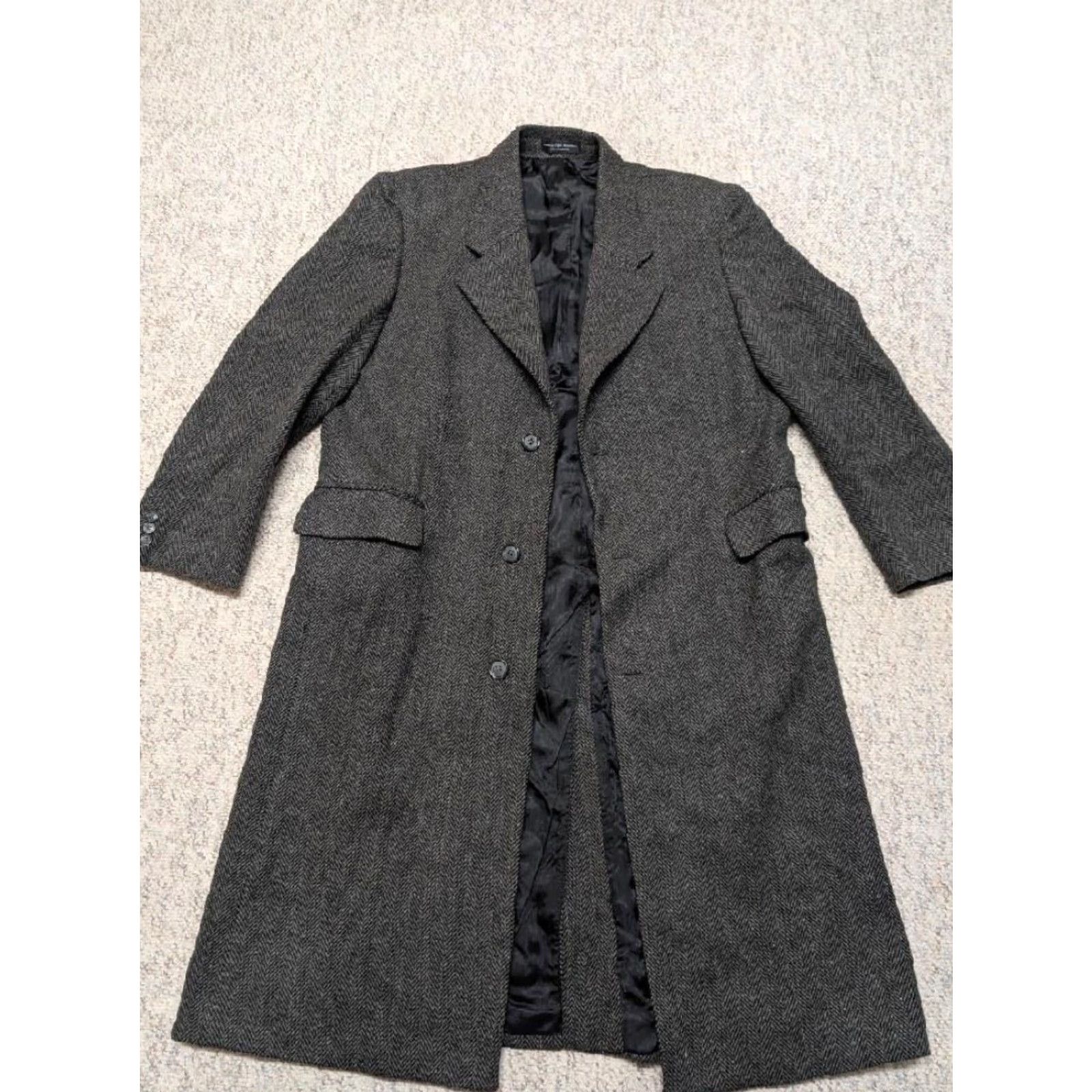 Vintage VINTAGE tweed donegal wool OVERCOAT trench XL 46 charcoal gray herringbone John Ashford coat Men Size US XL / EU 56 / 4 - 4 Thumbnail