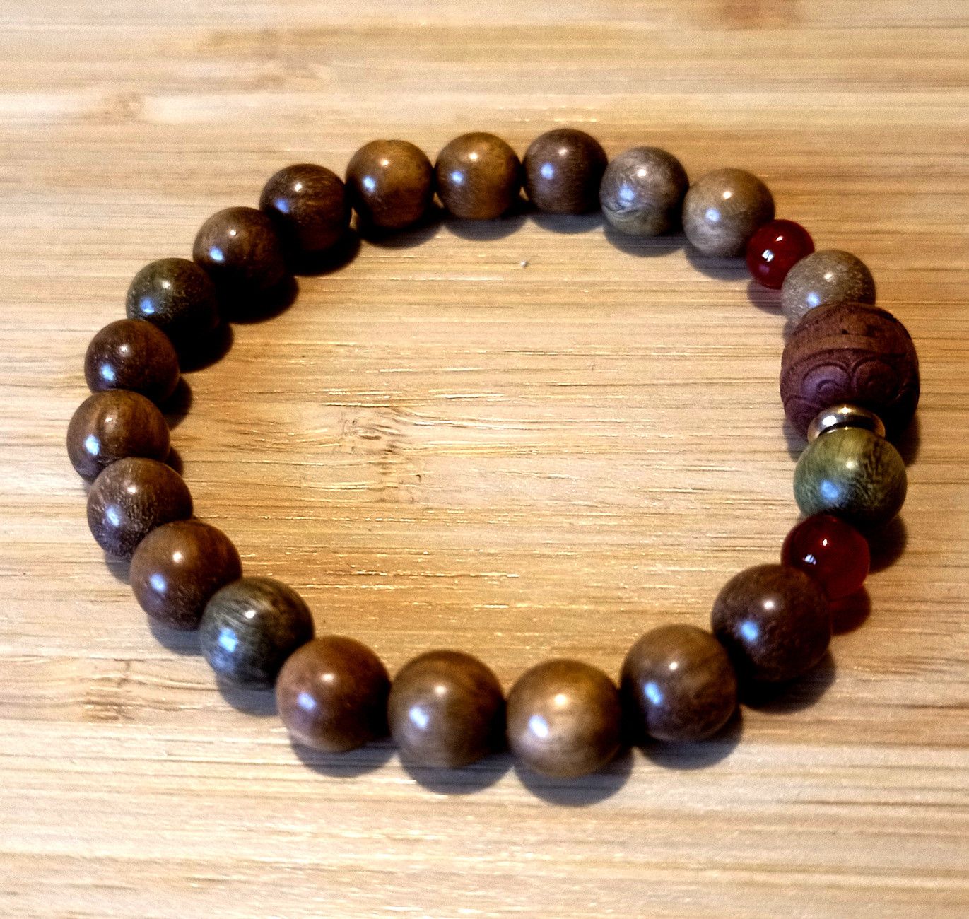 Designer × Japanese Brand Punk Art Hand Crafted Sandal Wood Engraved Bracelet Unique Size ONE SIZE - 2 Thumbnail