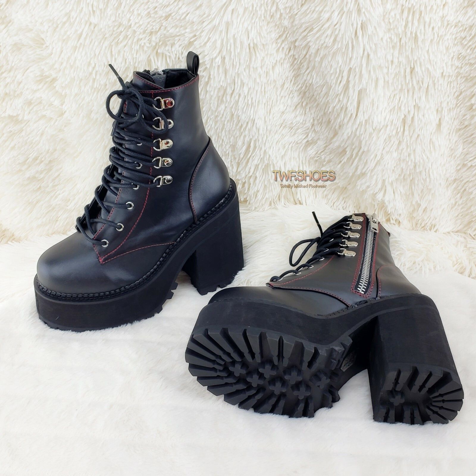 Demonia Cult DEMONIA Assault 100 Gothic Punk Heel Cleat Platform Red Stit Size US 6 / IT 36 - 2 Thumbnail