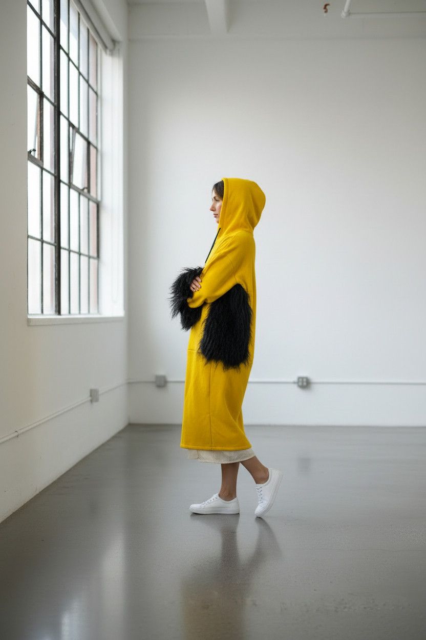 Other Custom-made Yellow Hooded Robe with Real mongolian Fur Size US L / EU 52-54 / 3 - 2 Thumbnail