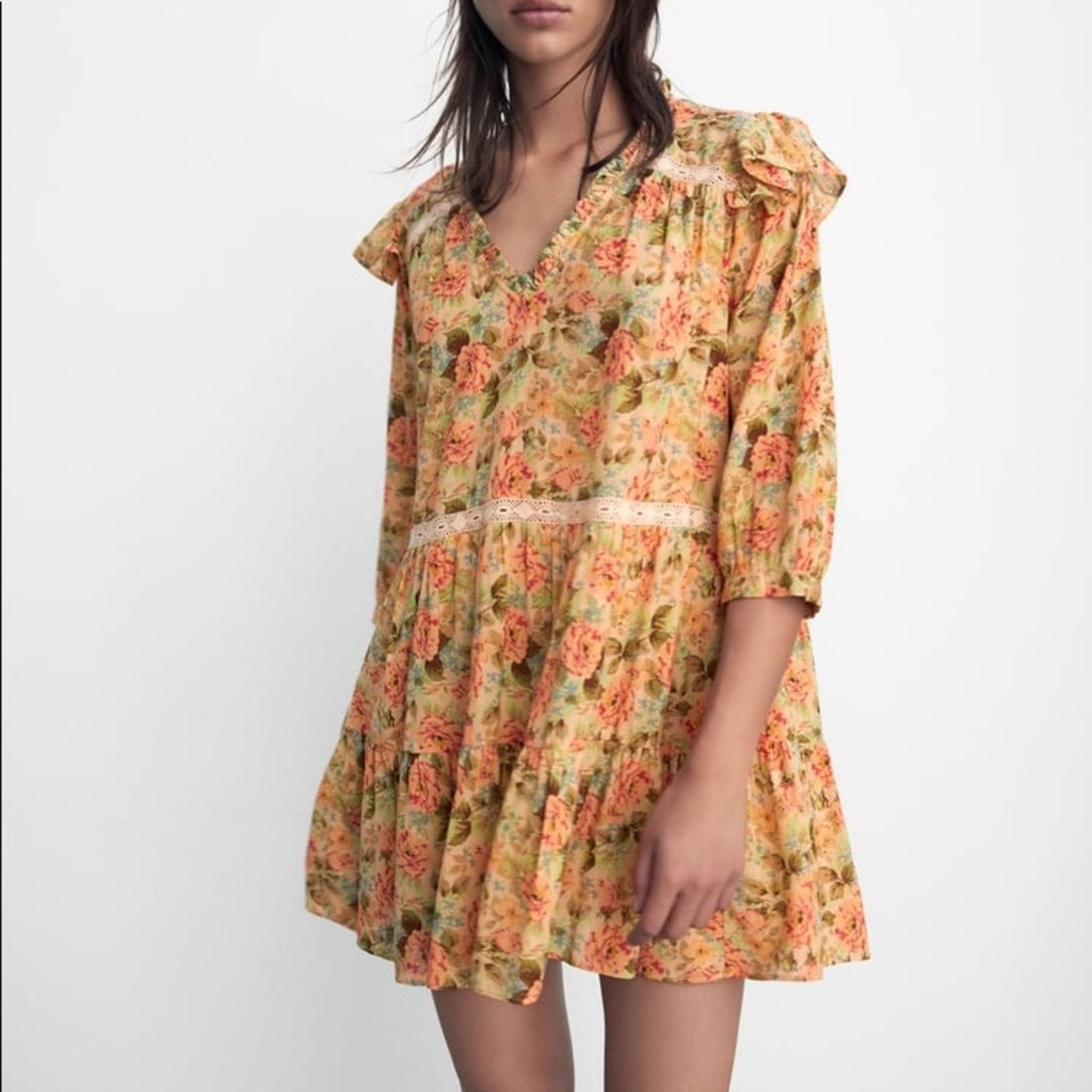 Zara ZARA FLORAL PRINT DRESS MULTICOLORED Size M / US 6-8 / IT 42-44 - 6 Thumbnail