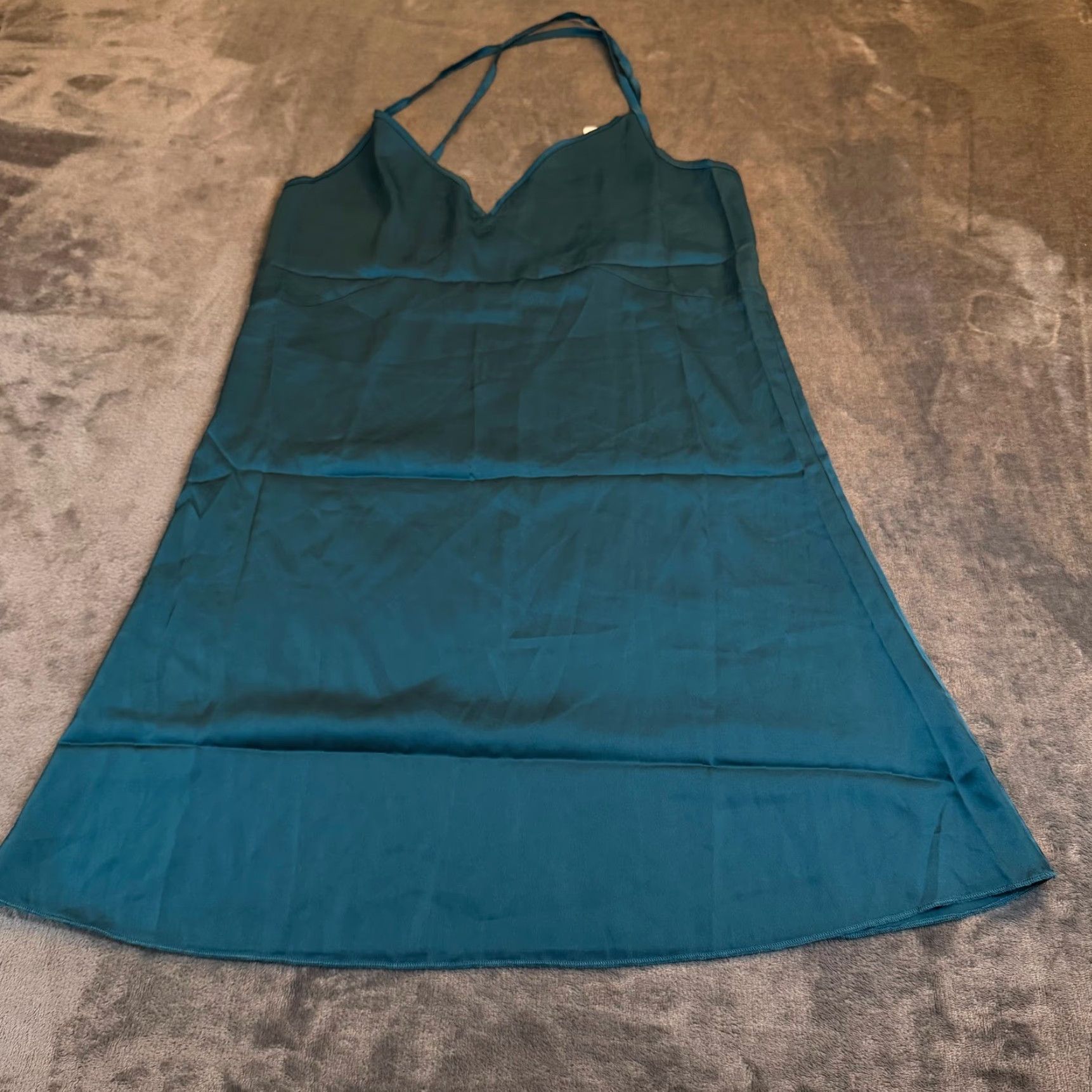 Vintage EKOUAER Teal Satin Slip Dress Mini V-Neck Strappy Sleeve Adjustable Straps Womens Medium NWT Vest? Size M / US 6-8 / IT 42-44 - 3 Thumbnail
