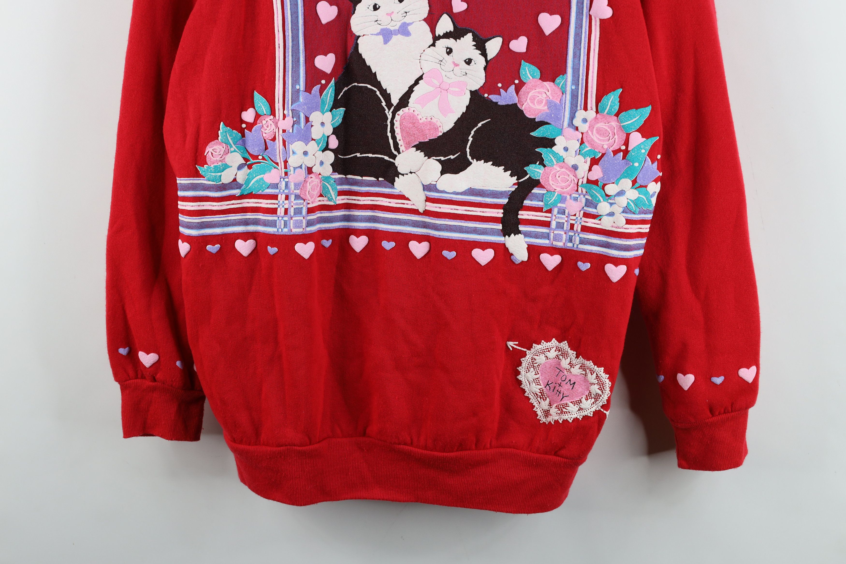 Vintage Vintage 90s Streetwear Cat Kitten Puff Paint Sweatshirt USA Size M / US 6-8 / IT 42-44 - 3 Thumbnail