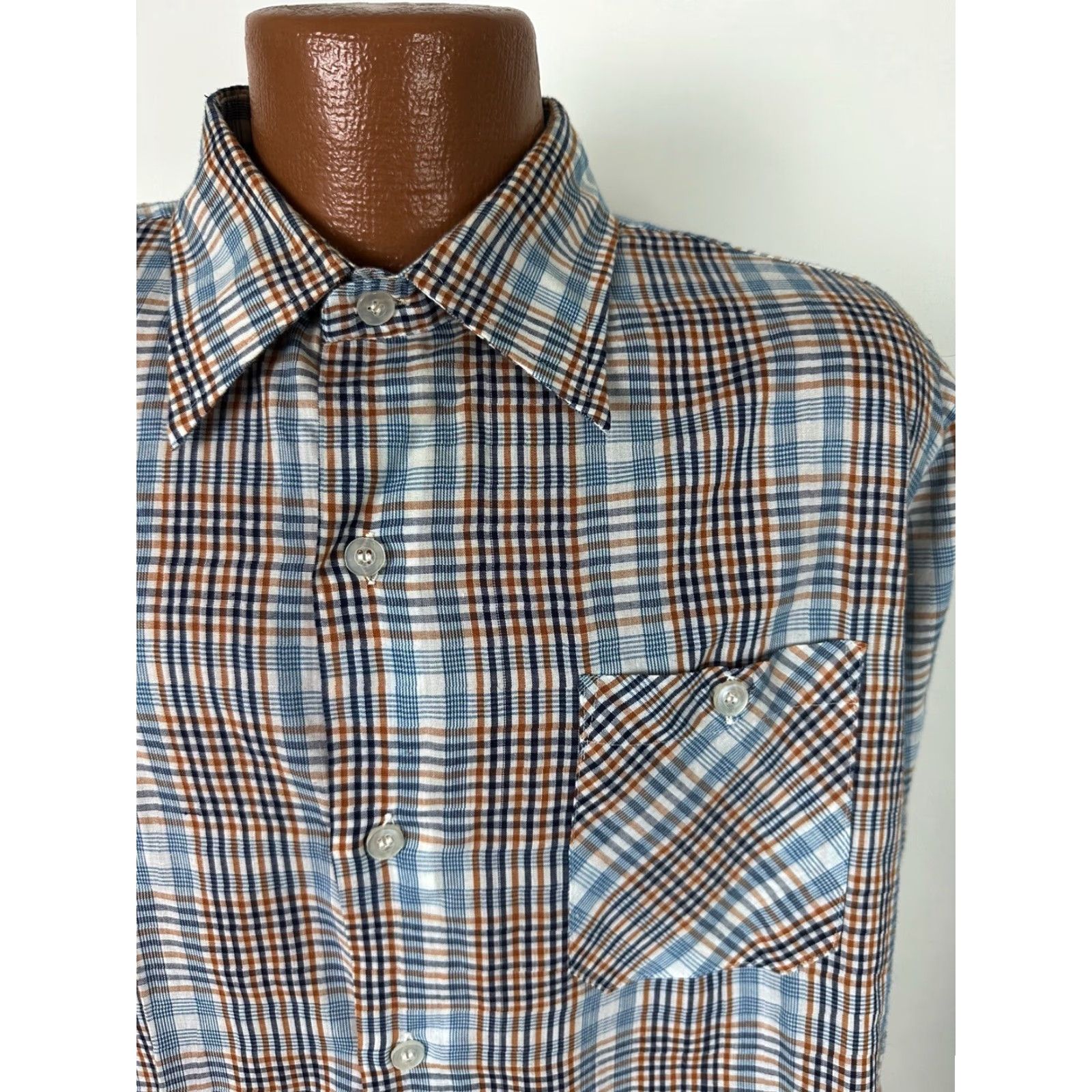 Sears VINTAGE Sears Perma-Prest Shirt Men XL Slim Plaid Long Sleeve Button Up Blue Size US XL / EU 56 / 4 - 3 Thumbnail