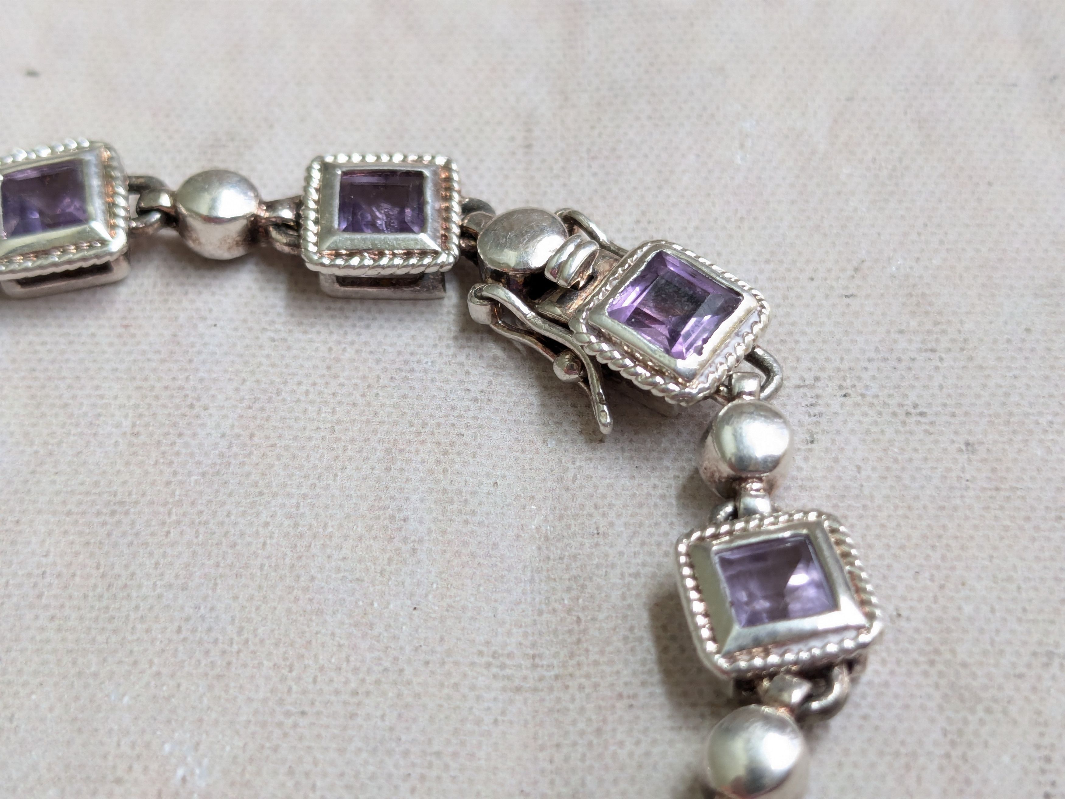 Sterling Silver Sterling Silver Tennis Bracelet Purple Amethyst Square 7.25 Size ONE SIZE - 7 Thumbnail