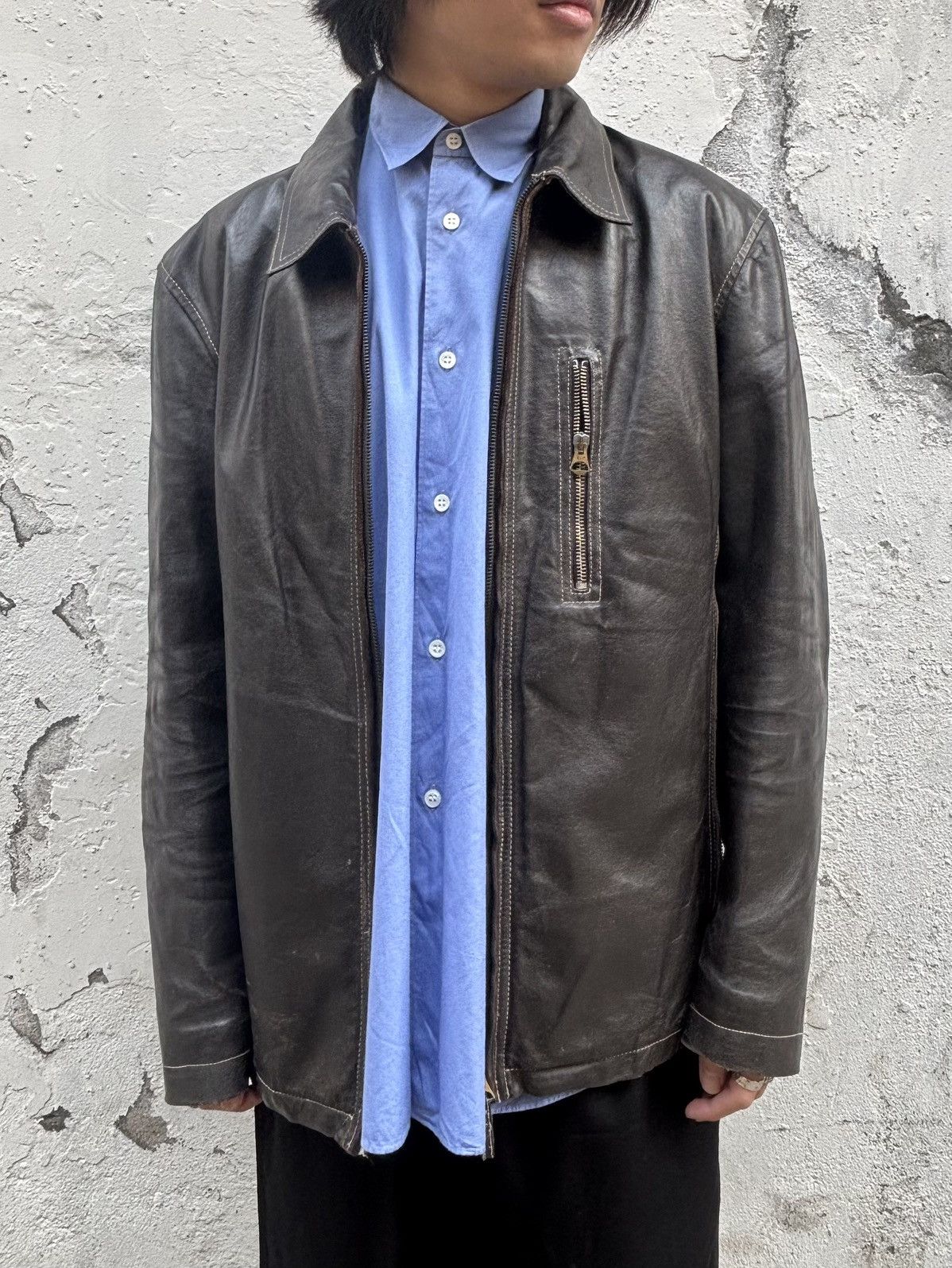 Armani Armani cowhide natural distressed leather jacket Size US L / EU 52-54 / 3 - 3 Thumbnail
