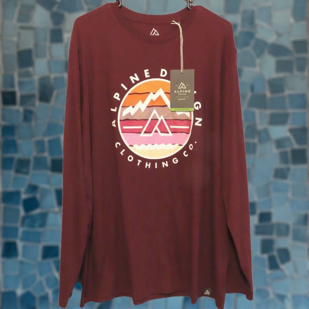 Vintage Alpine Design T-Shirt Mens XL Long Sleeve Graphic Deep Bordeaux UPF 50+ NWT Red Designer Size US XL / EU 56 / 4 - 1 Thumbnail