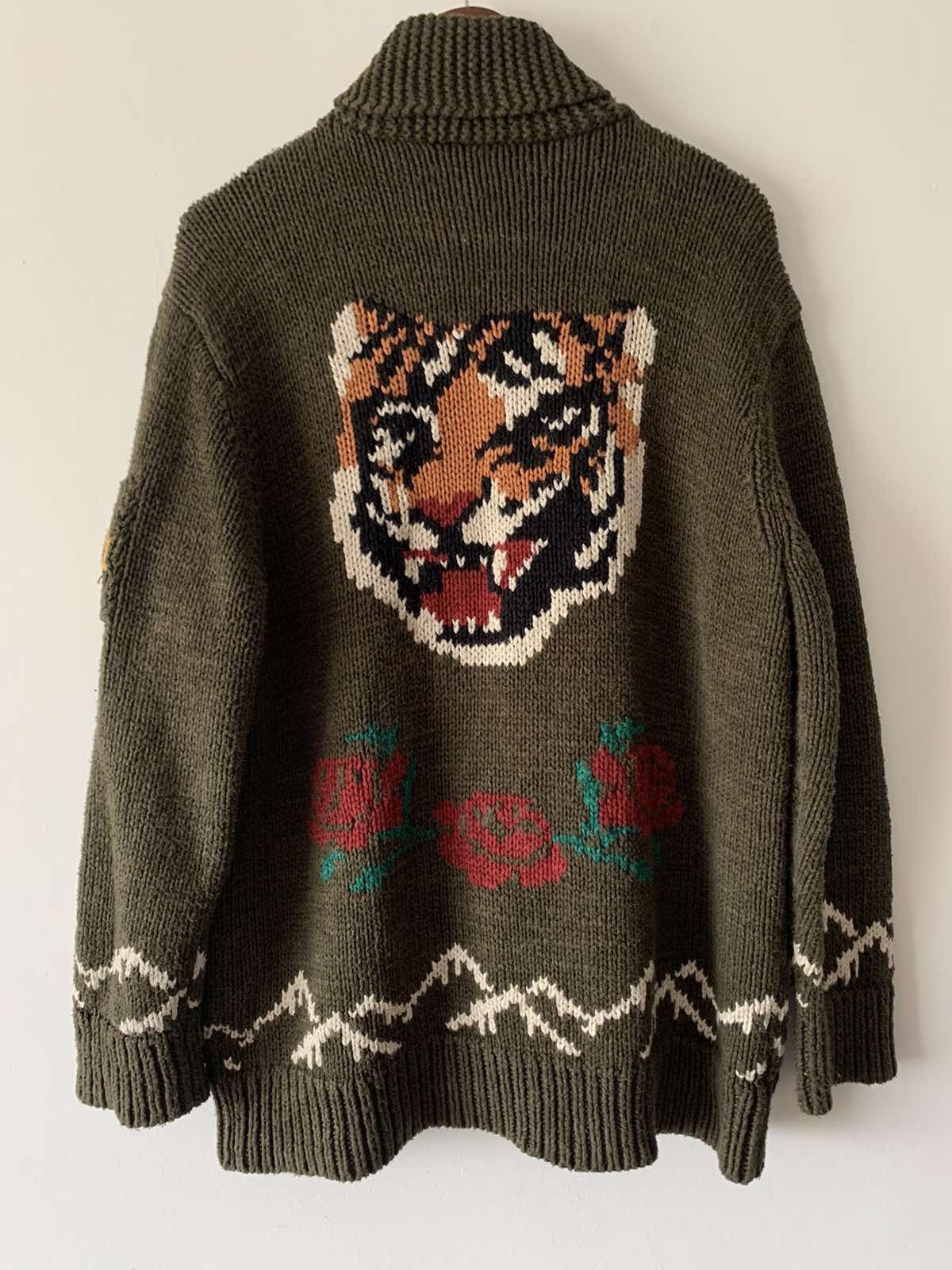 image of Polo Ralph Laurent Tiger Print Knit Cardigan in Green, Men's (Size XL)
