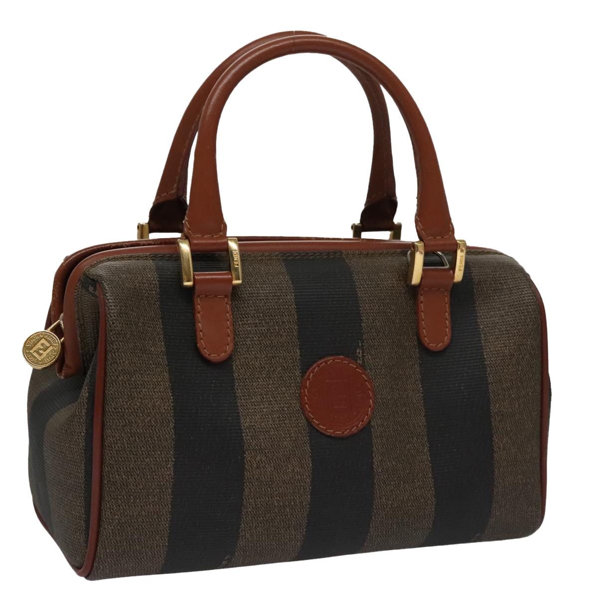 Fendi Pecan Canvas Mini Hand Bag Brown Black, Women's