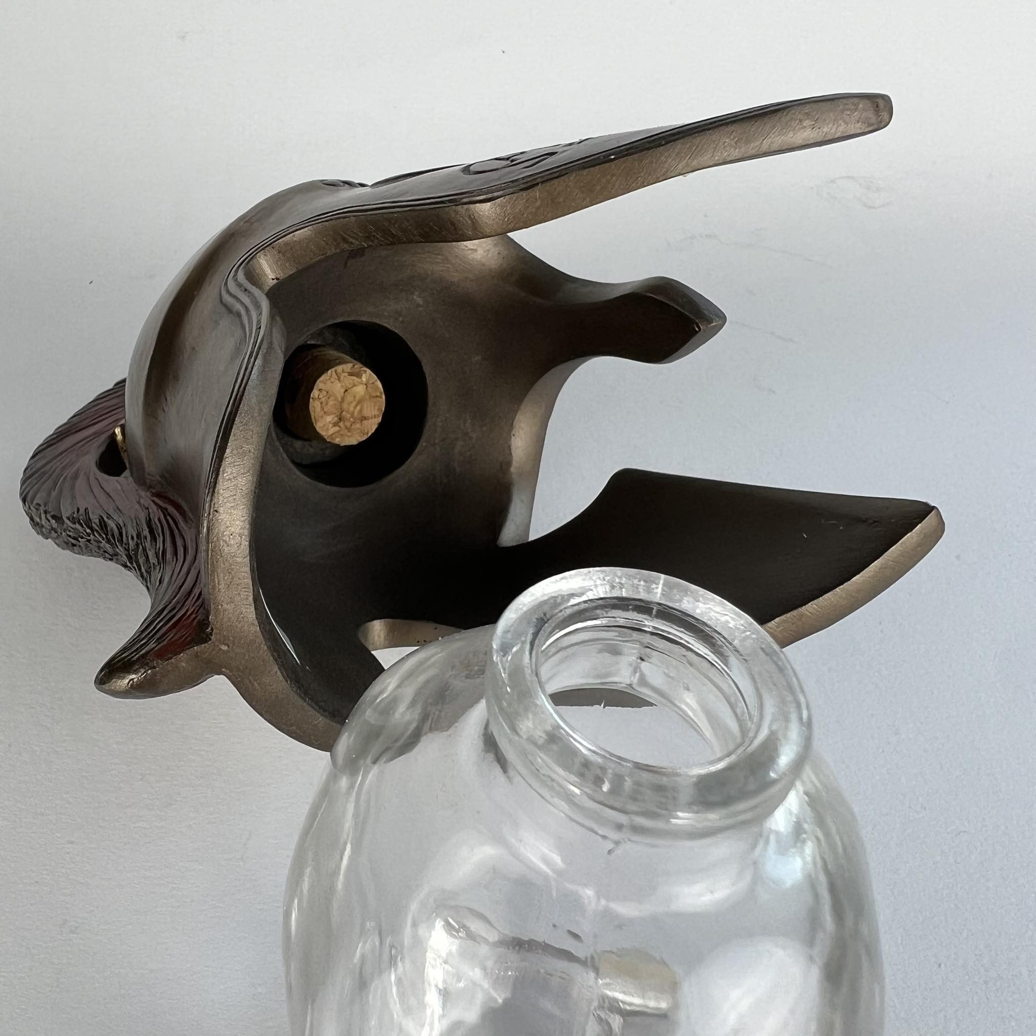 Vintage Spartan Helmet on Glass Skull Statue Figure Polystone Bronze Size ONE SIZE - 5 Thumbnail