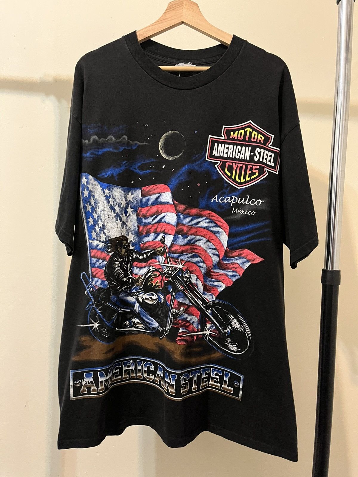Harley Davidson × Vintage Vintage 90s Harley Davidson American Steel Graphic Tee Size US XXL / EU 58 / 5 - 3 Thumbnail