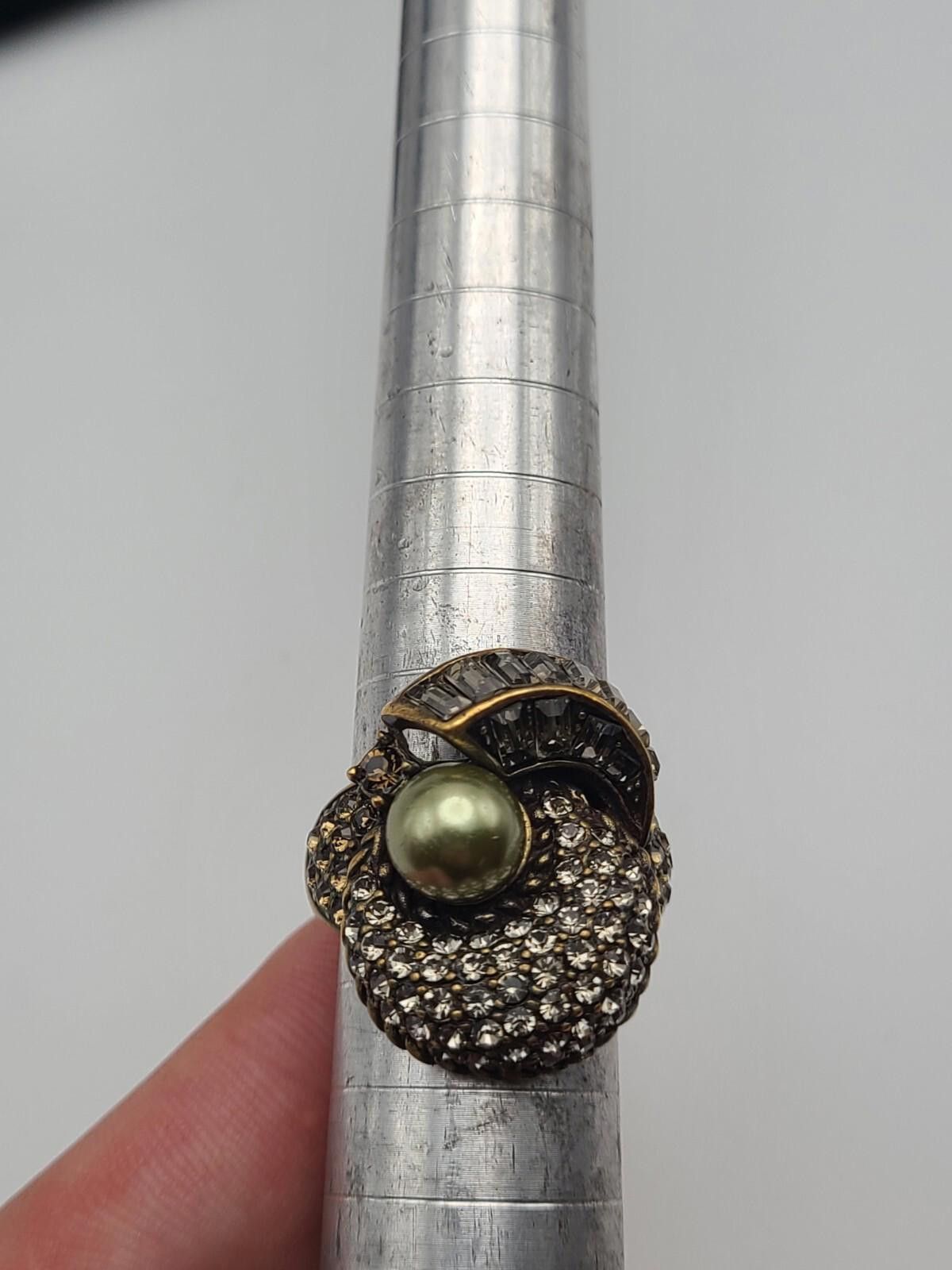 Swarovski Heidi Daus Size 7 Faux Pearl Bronze Ring Swarovski Crystals Size ONE SIZE - 5 Thumbnail