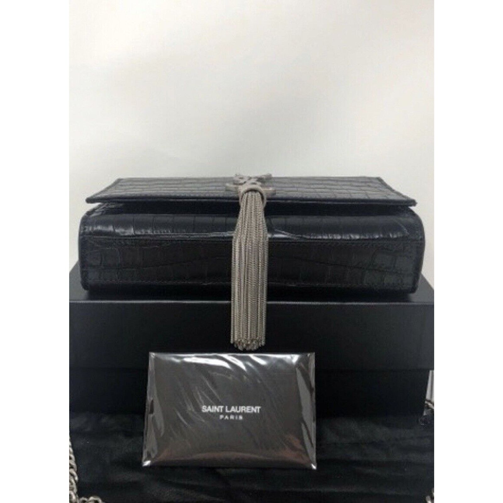Yves Saint Laurent YSL Saint Laurent Kate Silver Hardware Embossed Croc Tassel Size ONE SIZE - 6 Thumbnail