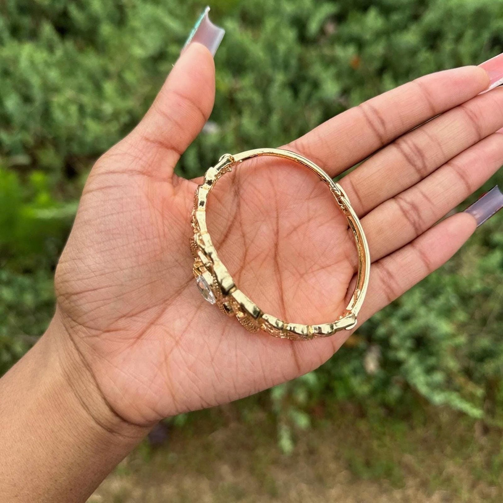Handmade Unique vintage African flower engraved bangle cuff Size ONE SIZE - 3 Thumbnail