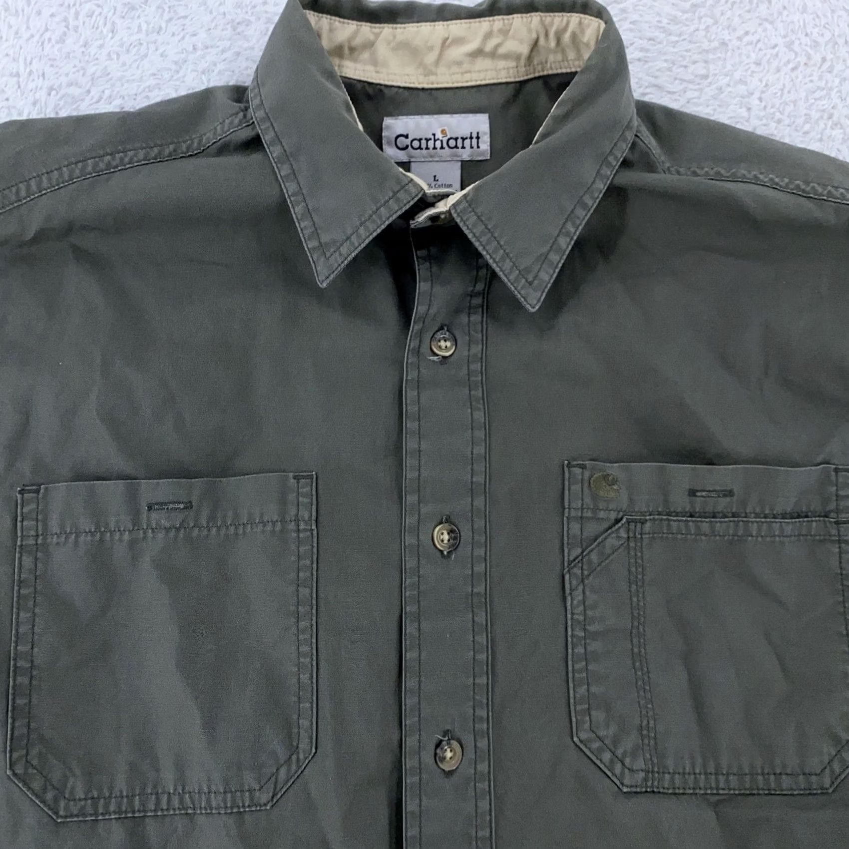 Carhartt Carhartt Shirt Mens Large Green Short Sleeve Button-Up Pockets Workwear Outdoors Size US L / EU 52-54 / 3 - 2 Thumbnail