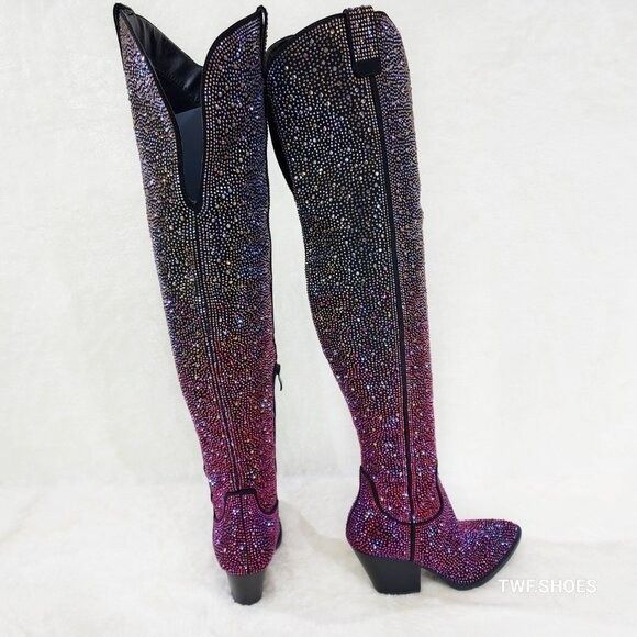 Other Country Glam Iridescent Ombre Rhinestone OTK Thigh High Cowg Size US 9 / IT 39 - 6 Thumbnail