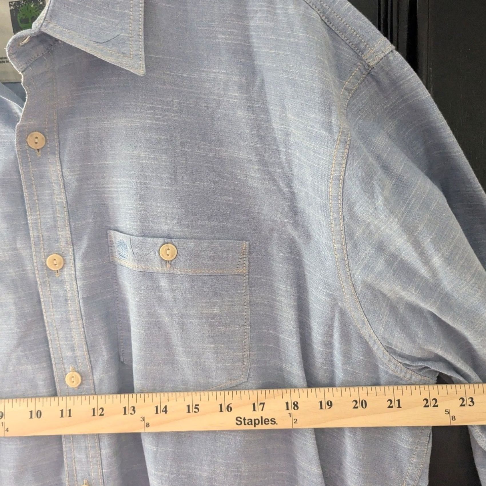 Timberland Timberland Shirt Chambray Long Sleeve Button Down with Chest Pocket Embroidered Logo Men's XL Regular Blue 100% Cotton Size US XL / EU 56 / 4 - 5 Thumbnail