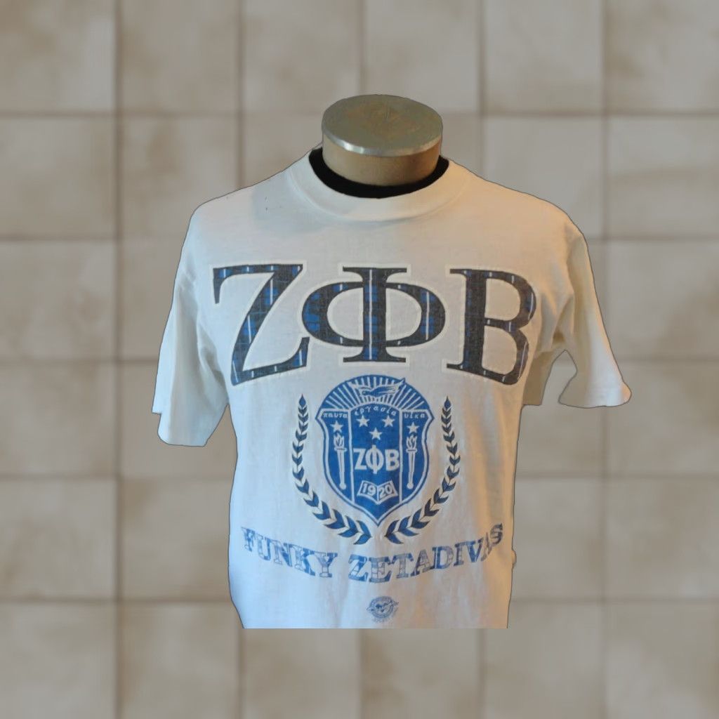 Vintage Zeta Phi Beta Sorority T Shirt L Men White Cotton Blend Short Sleeve 90s NSP 4324 Room D