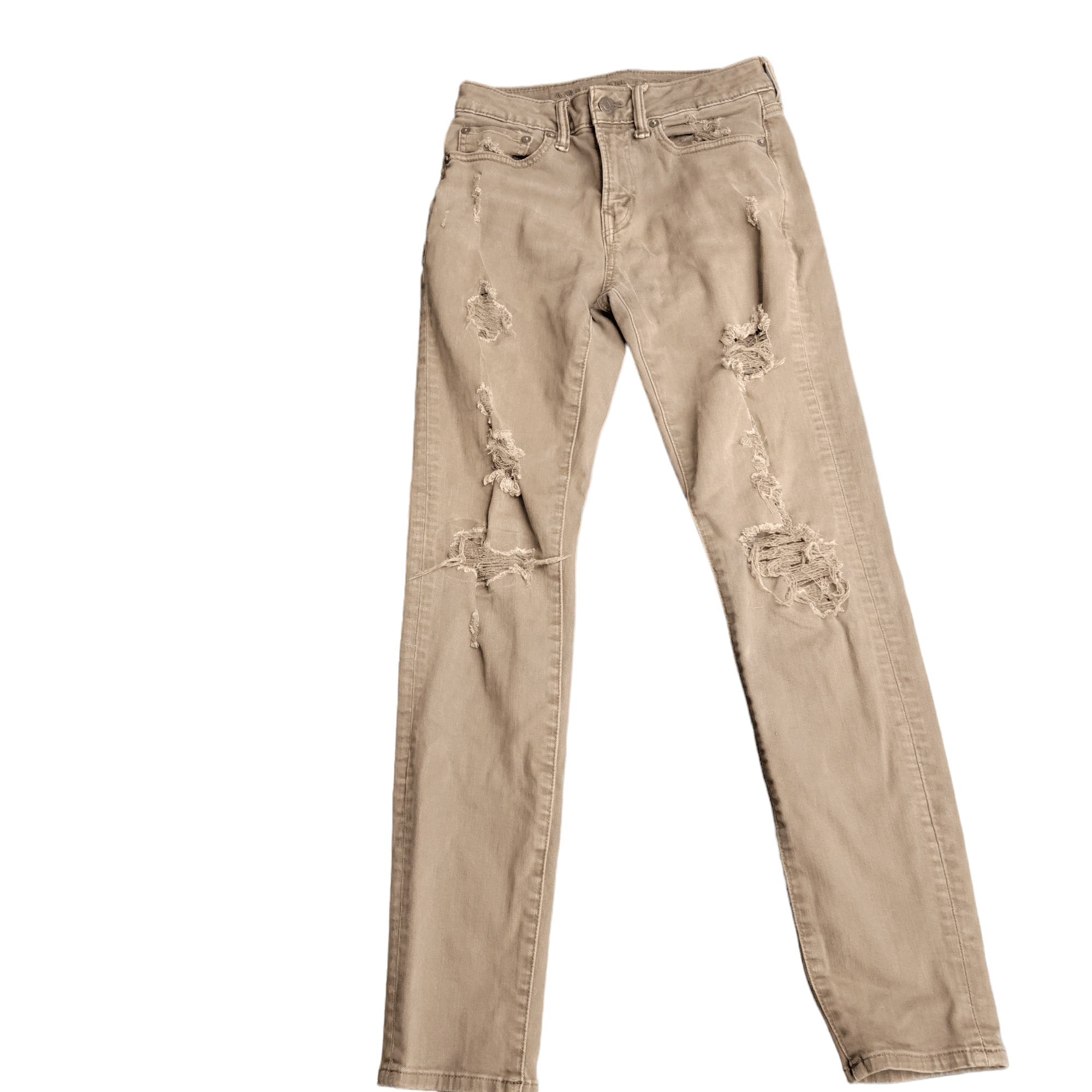 American Eagle Outfitters American Eagle Athletic Skinny Ripped Torn Khaki Jeans Size 28" / US 6 / IT 42 - 6 Thumbnail