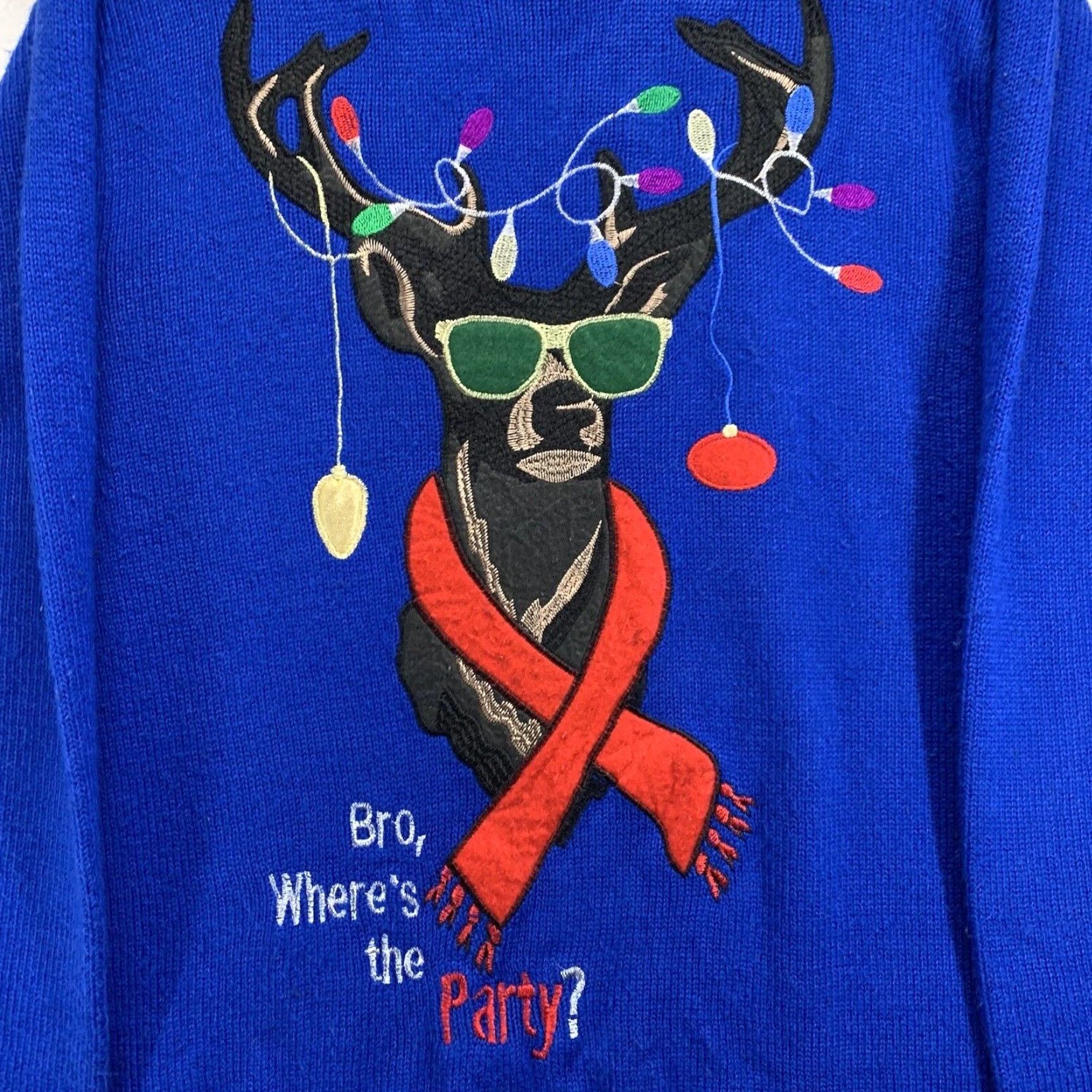 Vintage VINTAGE Ugly Christmas Sweater Big Head Rain Dear Embroidered Pullover XL Blue Unisex Adults Size US XL / EU 56 / 4 - 2 Thumbnail