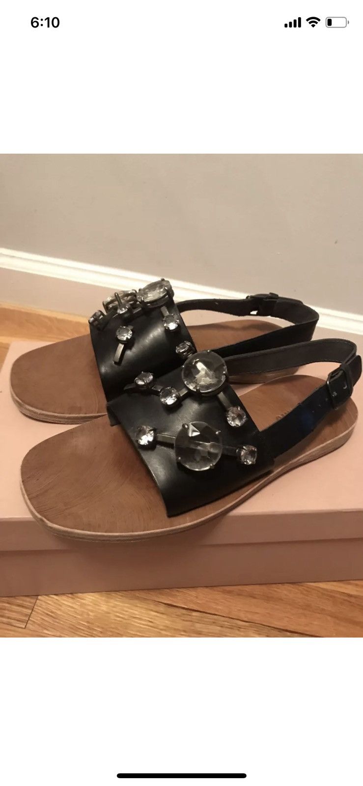 Miu Miu Vacchetta Crystal Embellished Slingback Sandals 37
