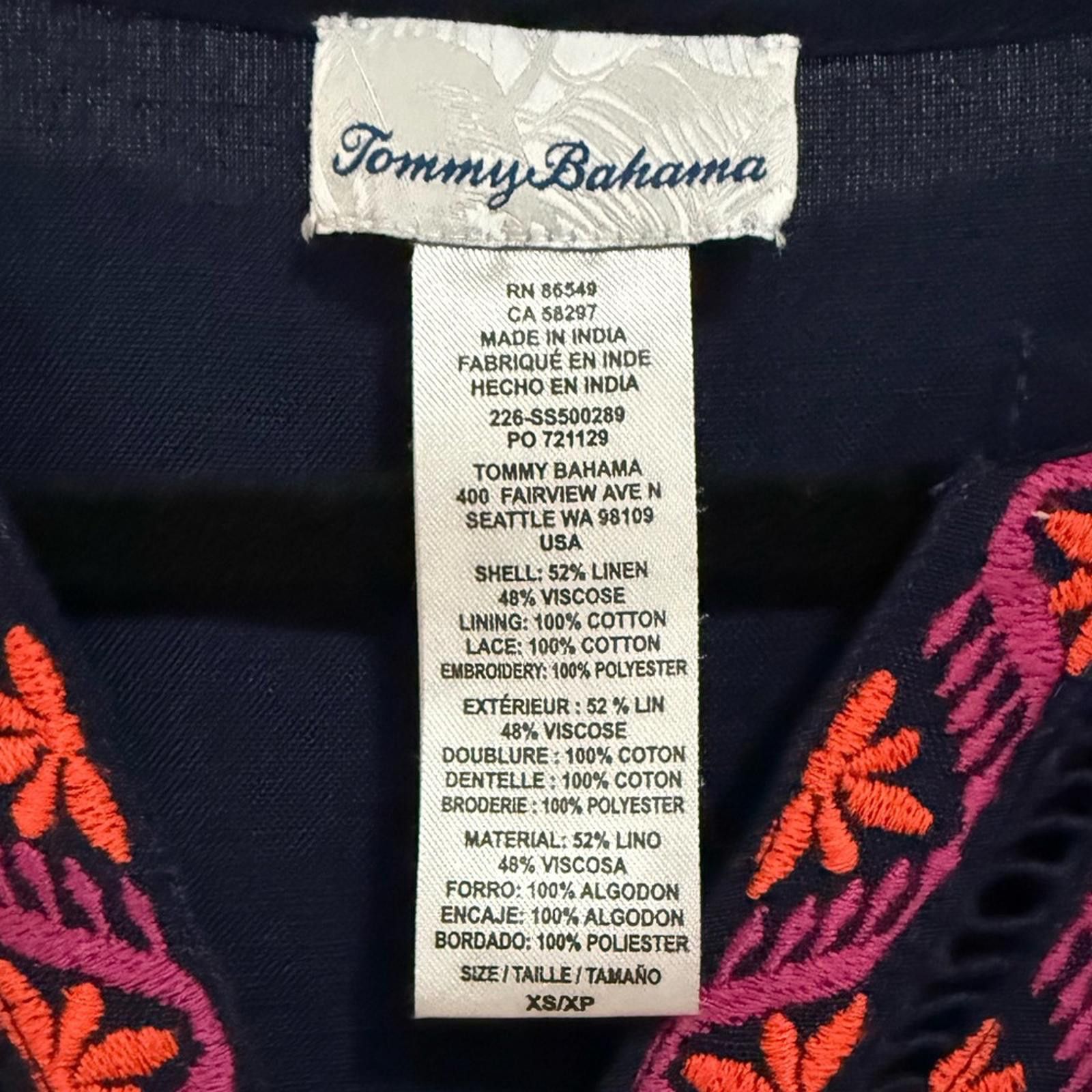 Tommy Bahama Tommy Bahama Navy Tunic Dress 3/4 Sleeve Embroidered Boho XS Size XS / US 0-2 / IT 36-38 - 8 Thumbnail