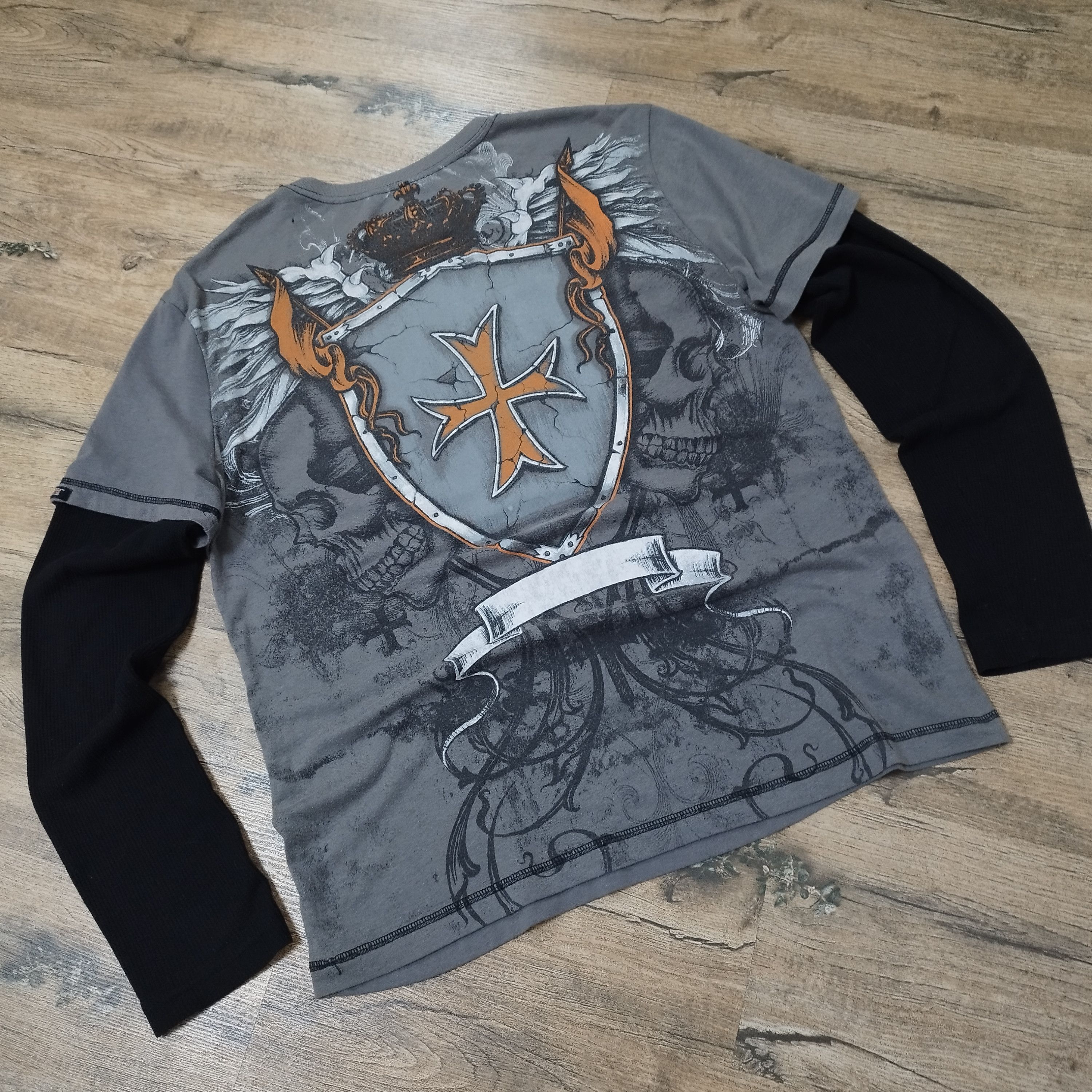 Vintage MMA Elite Layered Long Sleeve Shirt Y2K Grunge Skull Graphic Size US L / EU 52-54 / 3 - 10 Thumbnail