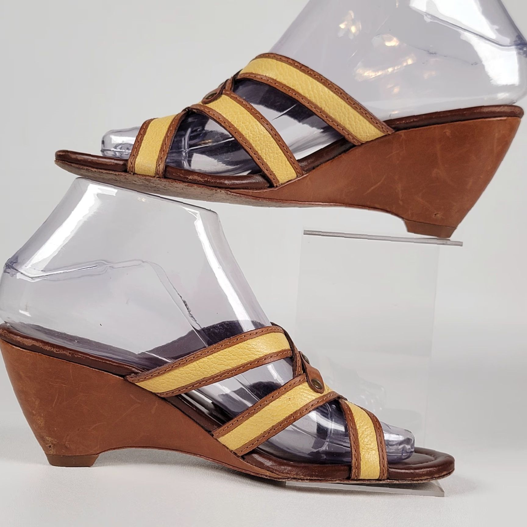 Cole Haan Cole Haan Wedge Heel Slides Sandal Women Size 6 Tan Yellow Two Tone Leather Cushioned Slip On Breathable Size US 6 / IT 36 - 4 Thumbnail