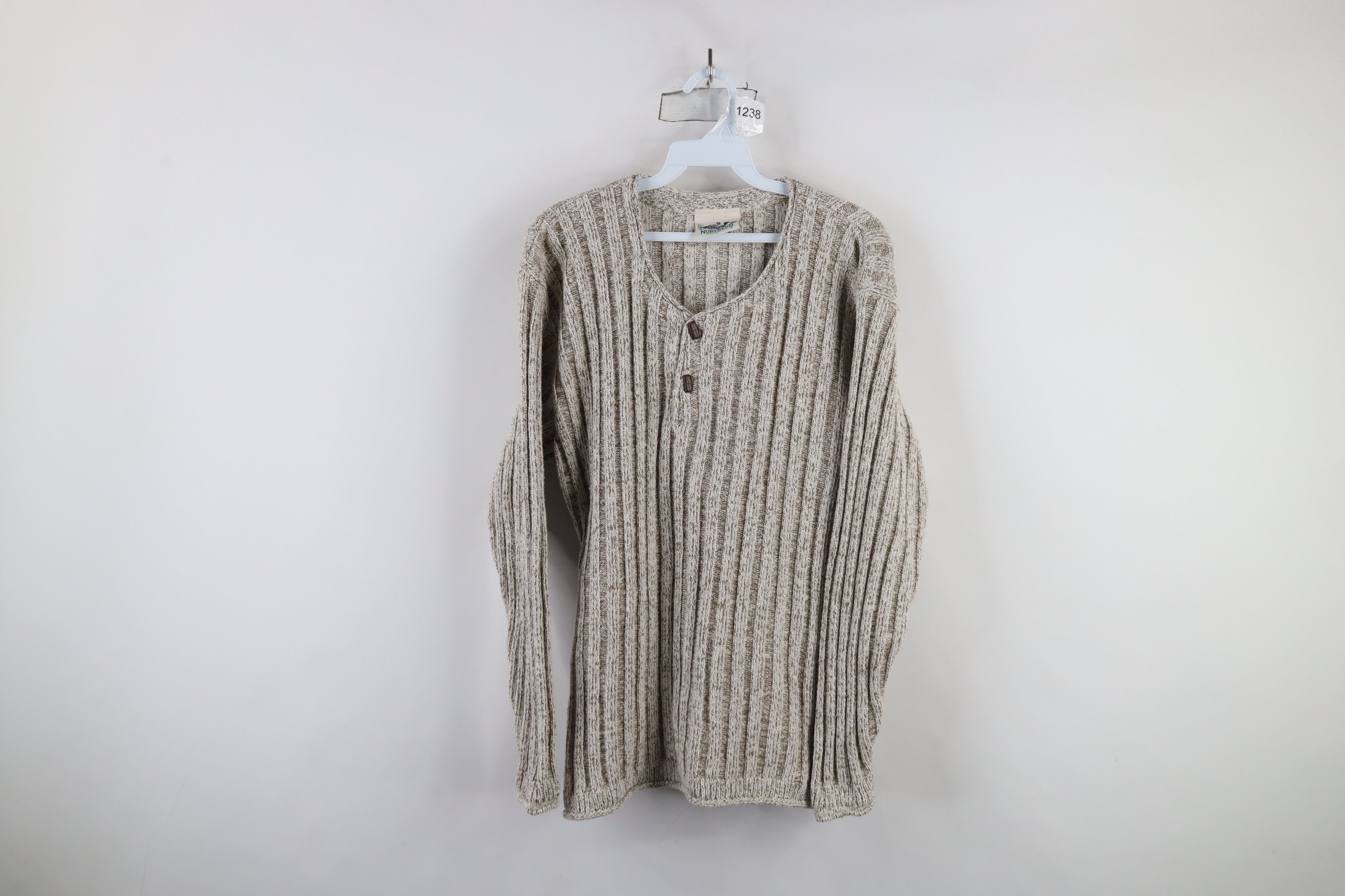 Vintage Vintage 90s Streetwear Ribbed Marled Knit Henley Sweater Size L / US 10 / IT 46 - 1 Thumbnail