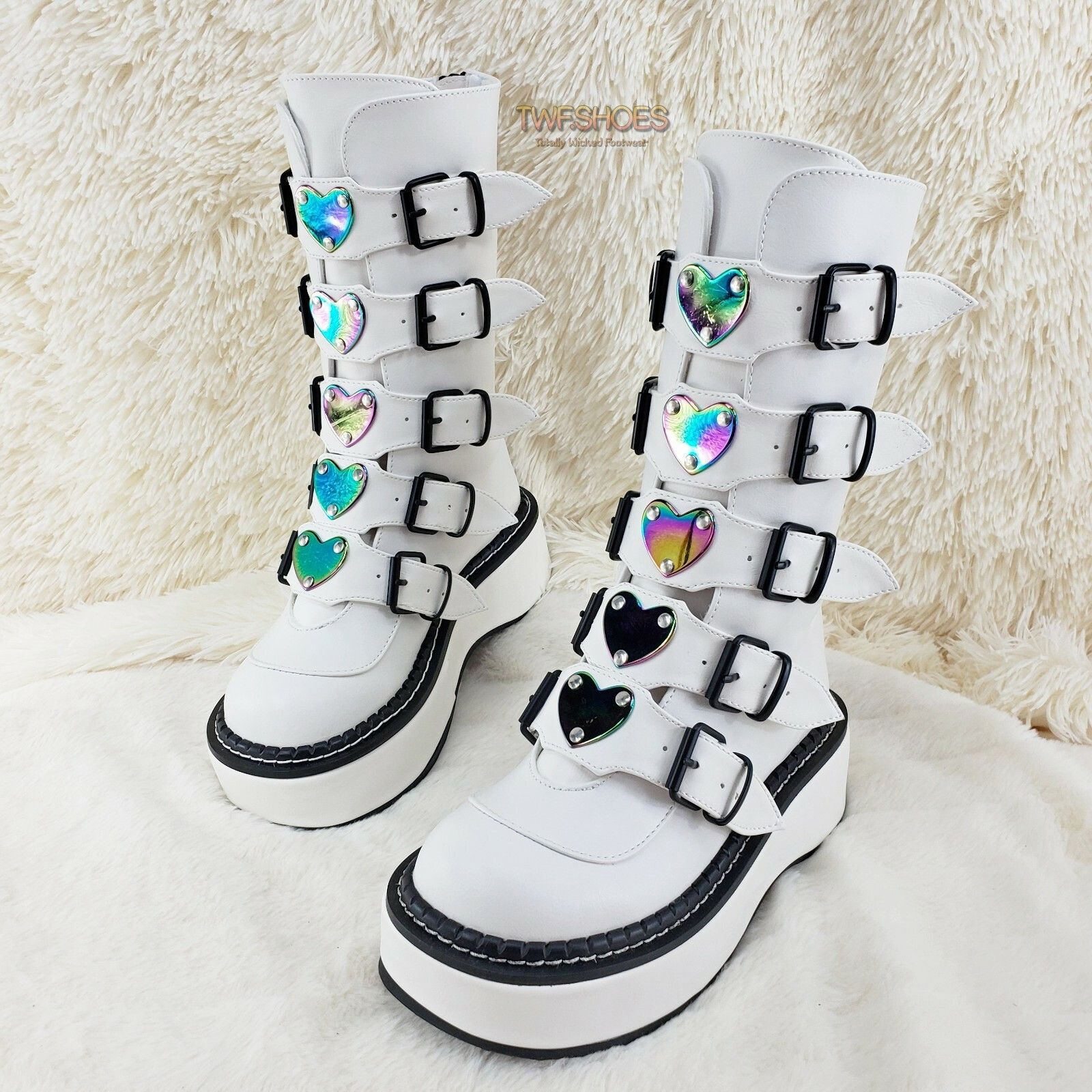 Demonia Cult DEMONIA Emily 330 White Matte 2" Platform Mid Calf Heart Com Size US 10 / IT 40 - 1 Thumbnail