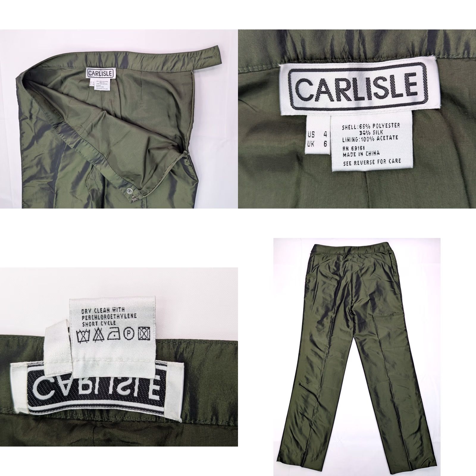 Vintage Carlisle Pants Women Regular Satin Green 29x29 High Rise Straight Front Dress Pants XS-XL Modern City Comfort Breathable Dry Clean Only Size 27" / US 4 / IT 40 - 8 Thumbnail