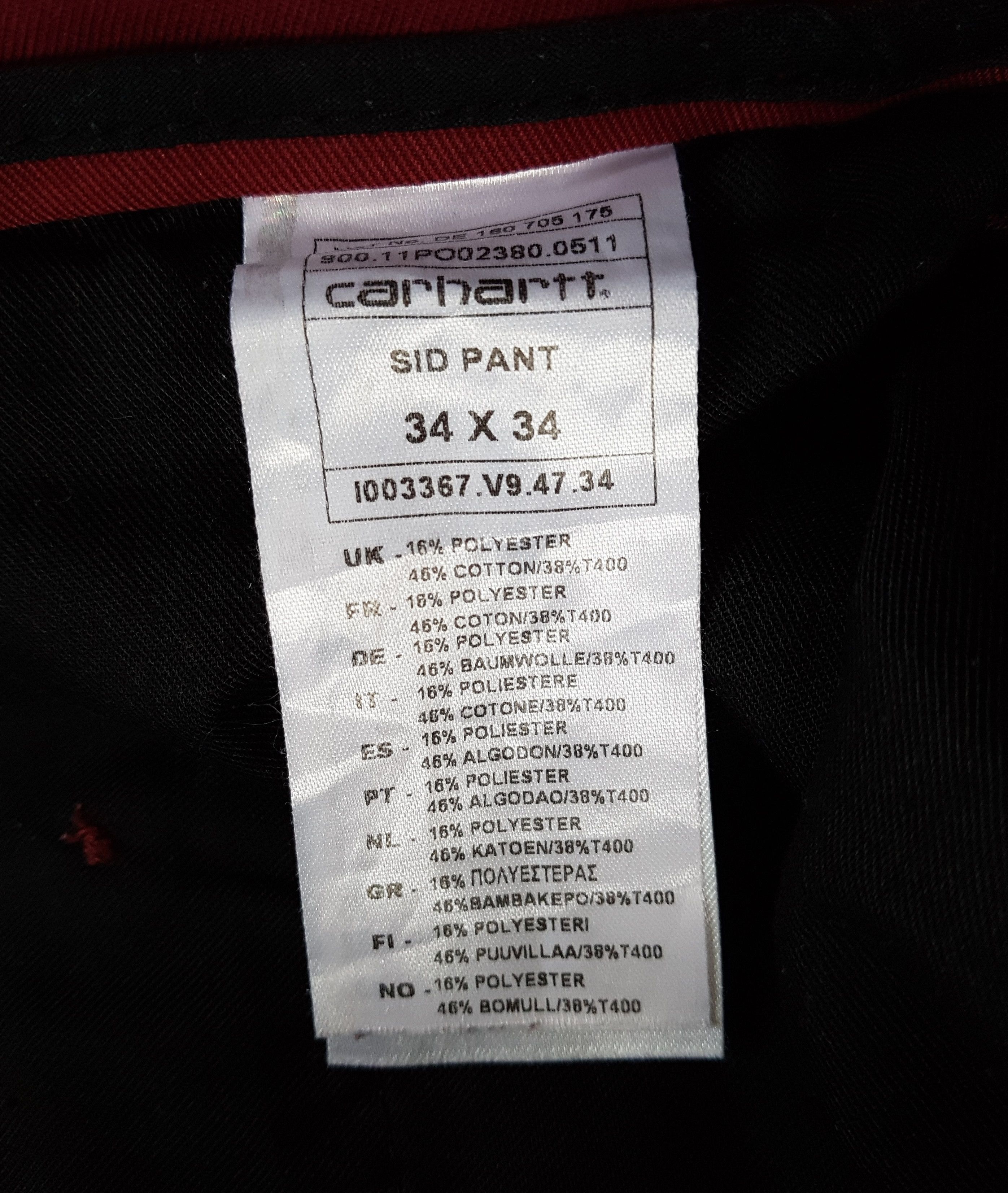 Carhartt Carhartt Sid Pant Chino Trousers w Lycra T400 Size US 34 / EU 50 - 7 Thumbnail