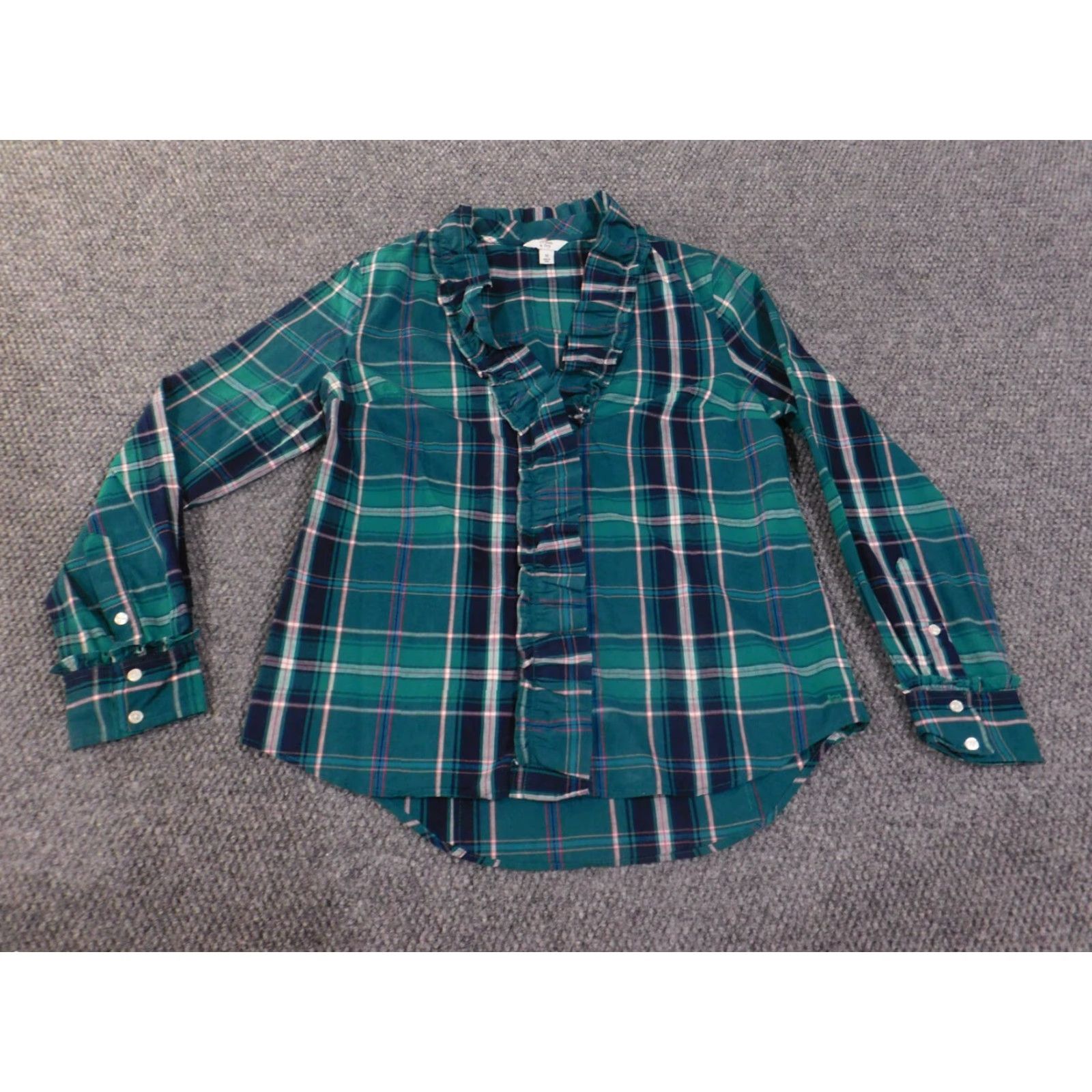 Vintage Crown & Ivy Button-Up Shirt Womens Medium Green Plaid Cotton Stretch V-Neck Long Sleeve Size M / US 6-8 / IT 42-44 - 2 Thumbnail