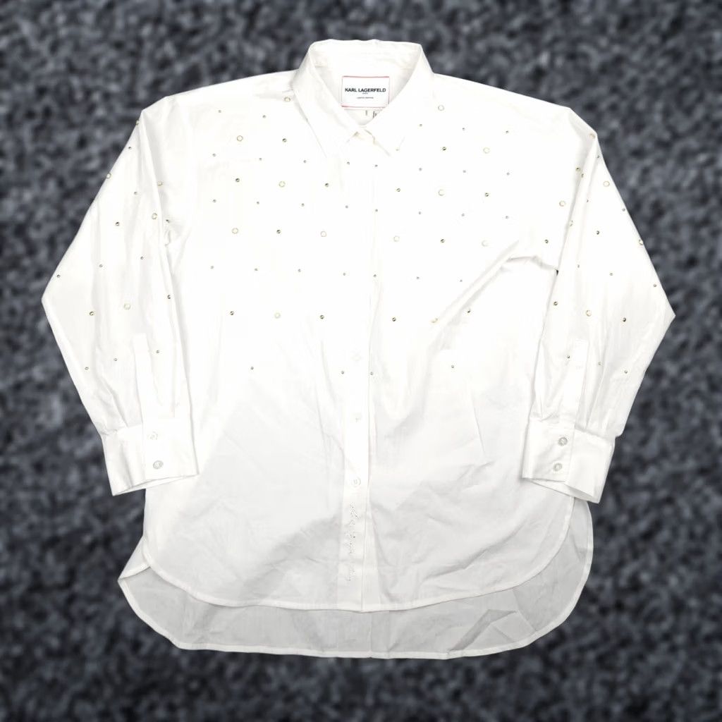 Karl Lagerfeld VINTAGE Karl Lagerfeld Paris Button Up Shirt White Limited Edition Studded NWOT Womens M Size M / US 6-8 / IT 42-44 - 1 Thumbnail