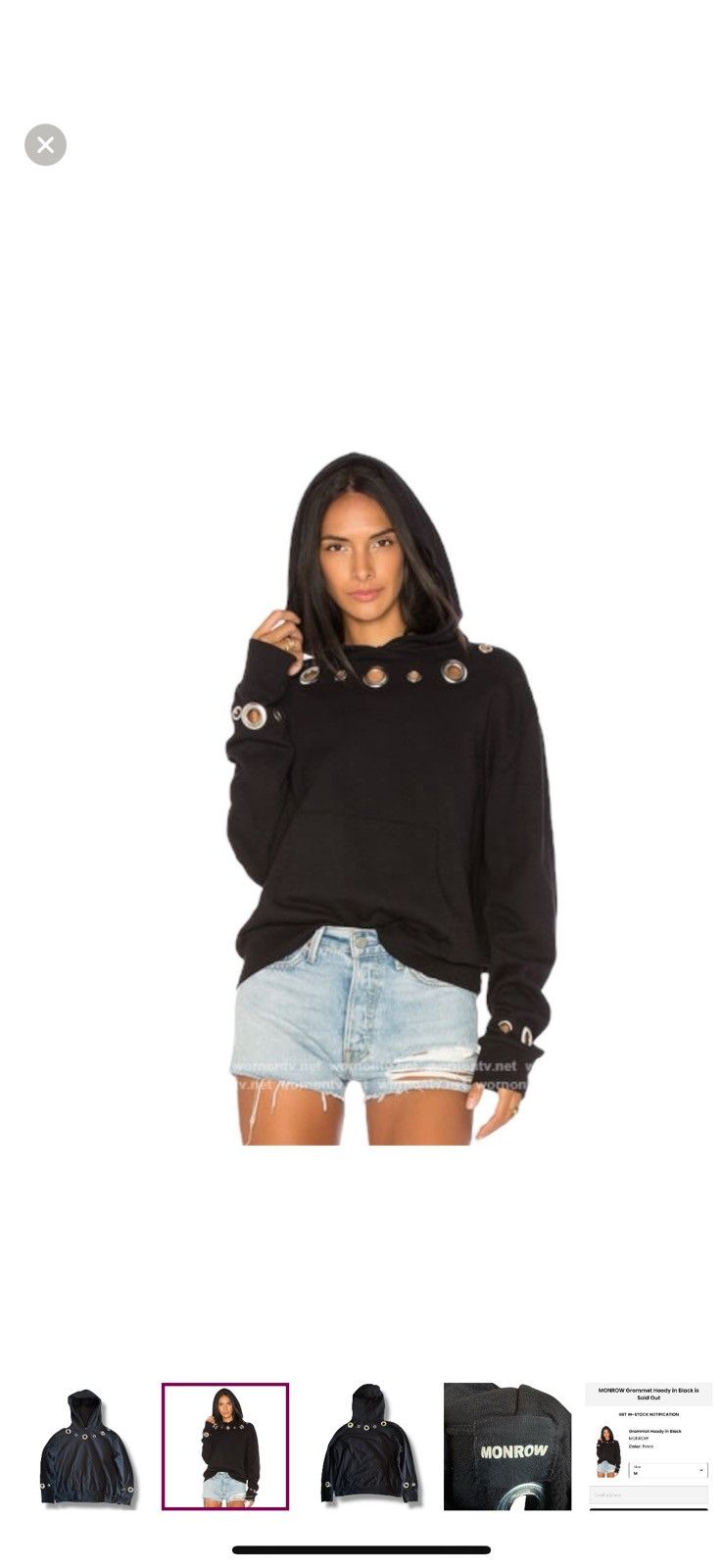 MONROW Monrow Oversized Fleece Grommet Hoody/Hoodie in Black Size XS / US 0-2 / IT 36-38 - 2 Thumbnail