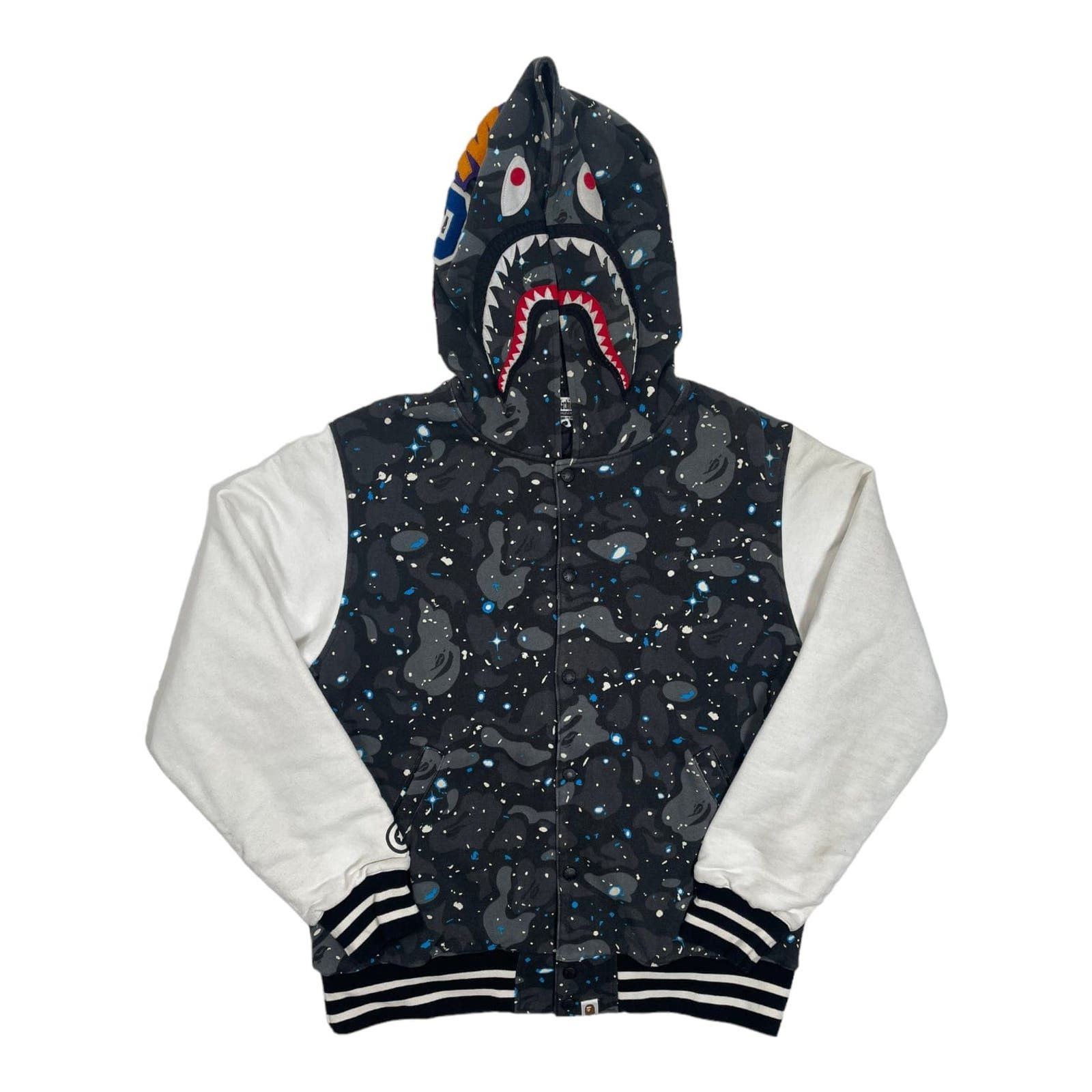 image of Bape Shark Varsity Hooded Sweatshirt Space Camo, Men's (Size XL)