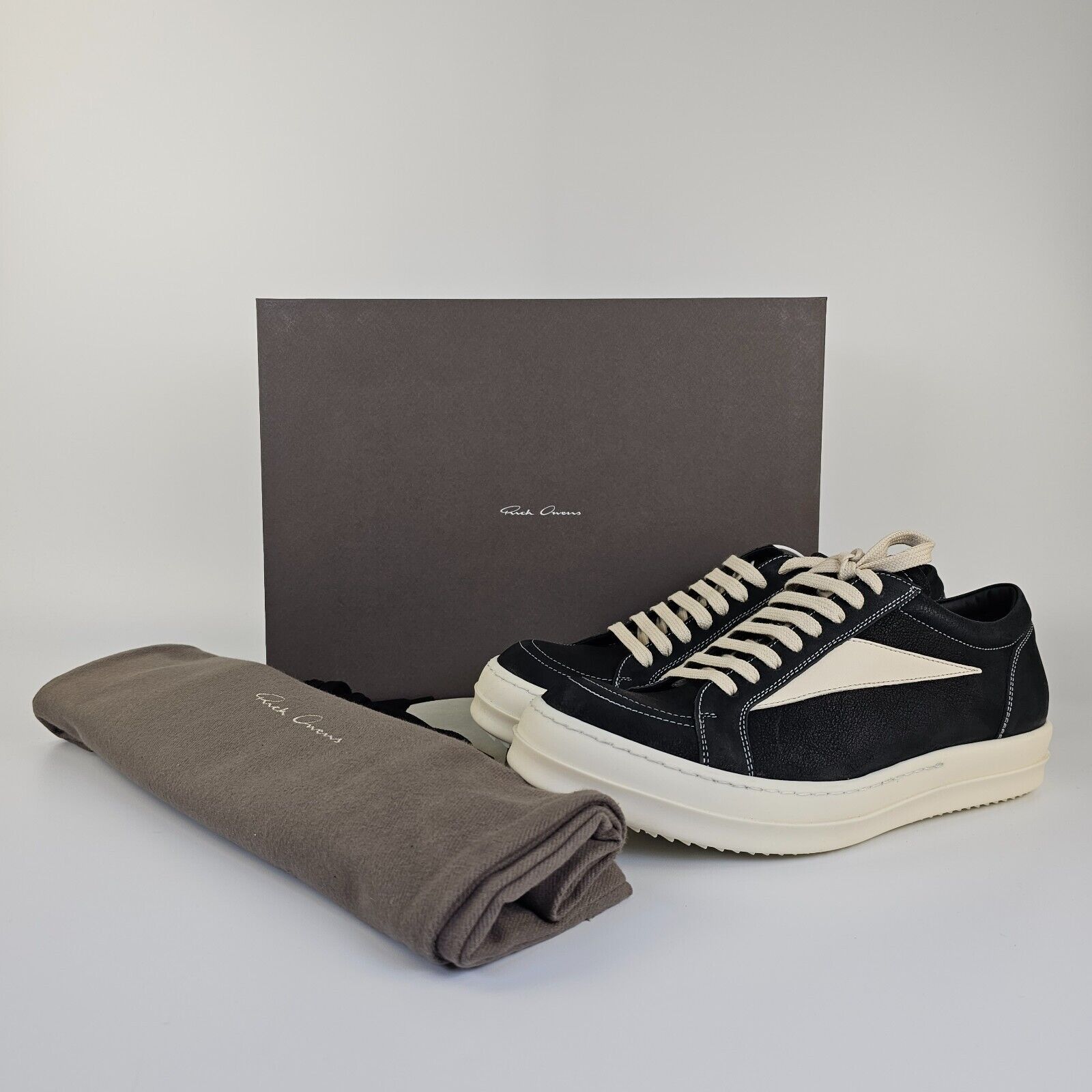 Rick Owens Vintage Black Grained Leather Sneakers New 41 Footwear