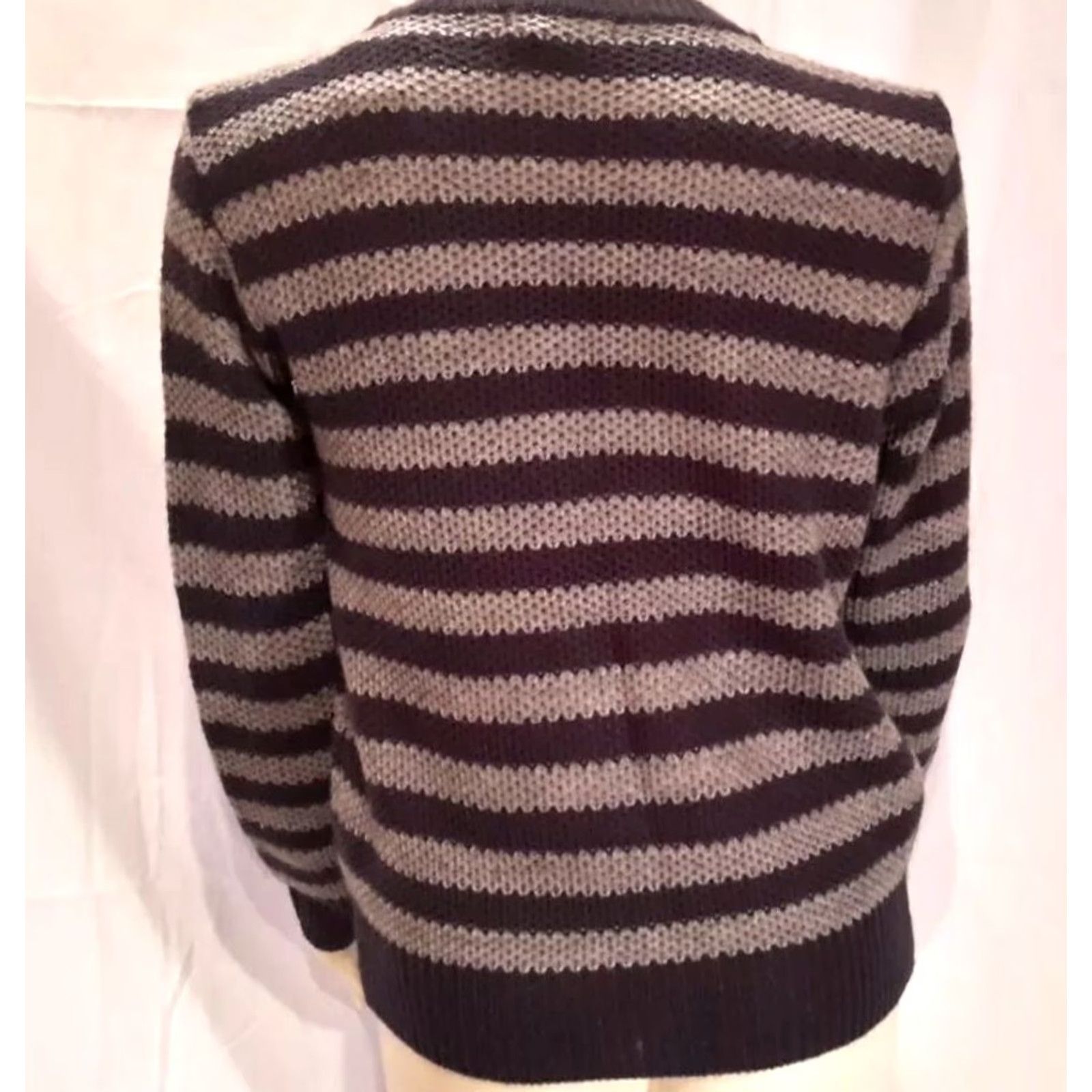 Vintage XXI Sweater Womens L Navy Gray Striped Crew Neck Long Sleeve Pullover Retro Casual Size L / US 10 / IT 46 - 4 Thumbnail