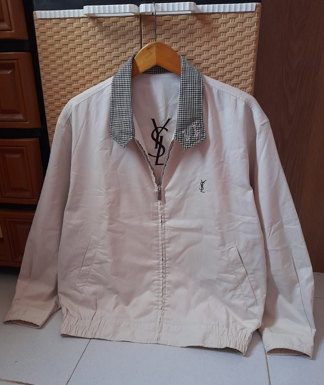 image of Big Logovintage YVES Saint Laurent X YSL Jacket in White Broken, Men's (Size Medium)