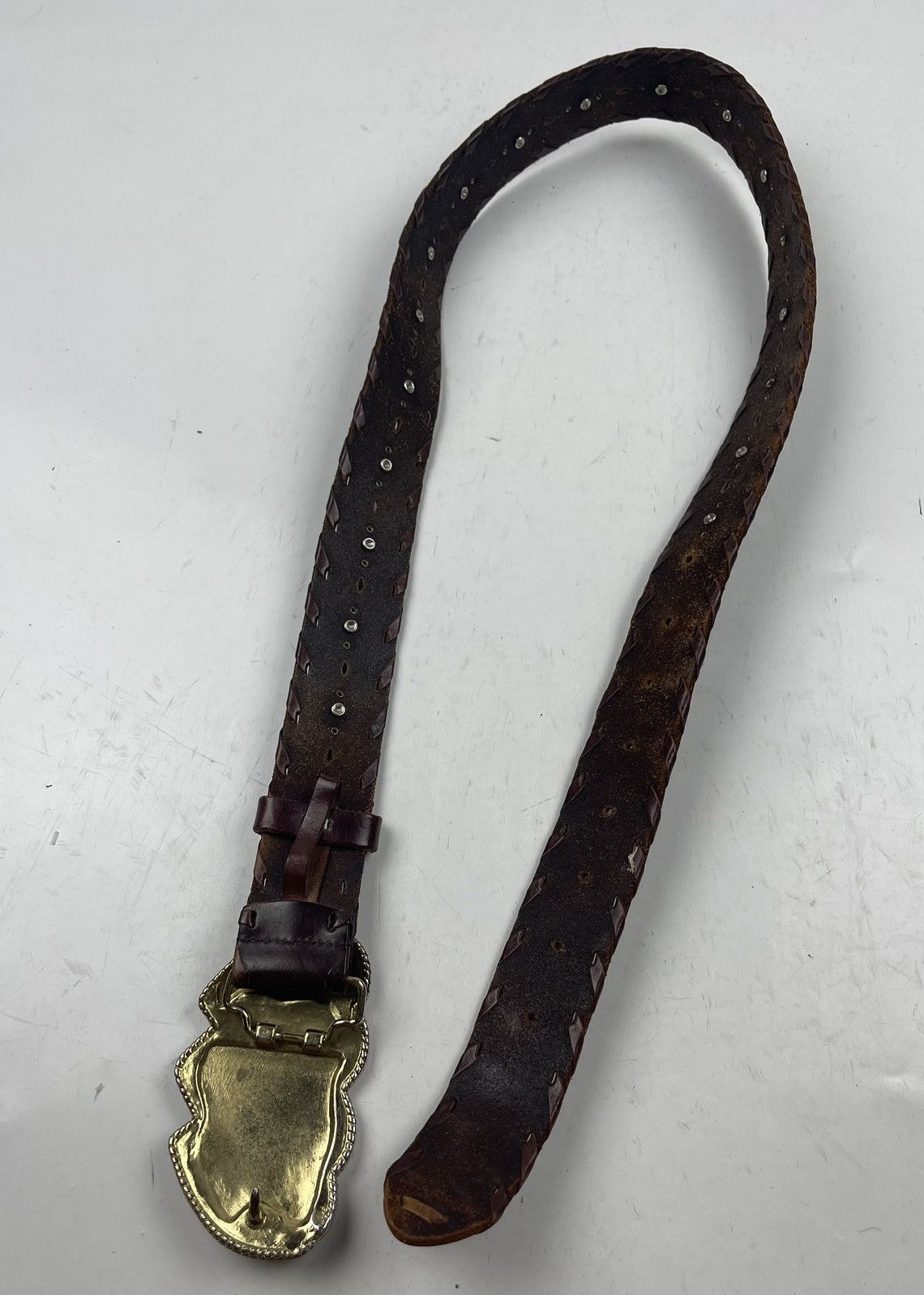 Japanese Brand big buckle studded leather belt tc33 Size 36 - 4 Thumbnail
