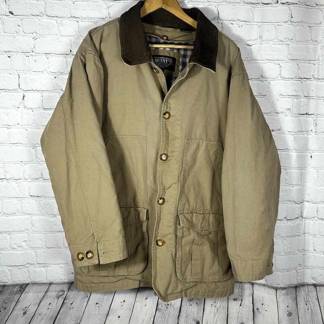 Vintage VINTAGE Sunny’s Basix Mens Canvas Insulated Barn Chore Coat Jacket Size Small S Tan Red Flannel Leather Collar Anorak Shirt Mens Size US S / EU 44-46 / 1 - 2 Thumbnail