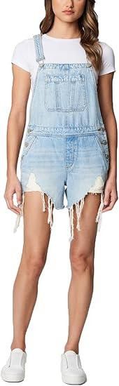 BLANKNYC Blank NYC Light Washed Denim Distressed Overall Shorts NWT Size 28" / US 6 / IT 42 - 1 Thumbnail