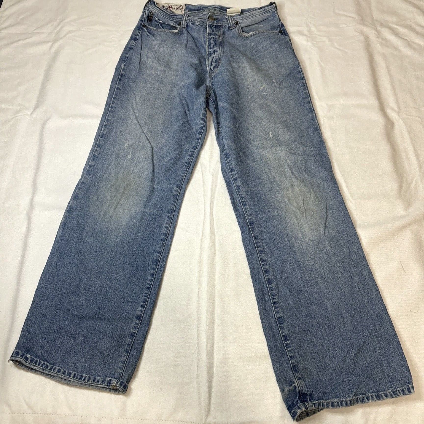 Abercrombie & Fitch Abercrombie & Fitch Men Jeans 31x32 Blue Denim Distressed Boot Cut Stretch Y2K Regular Inseam 32 Size US 31 - 7 Thumbnail