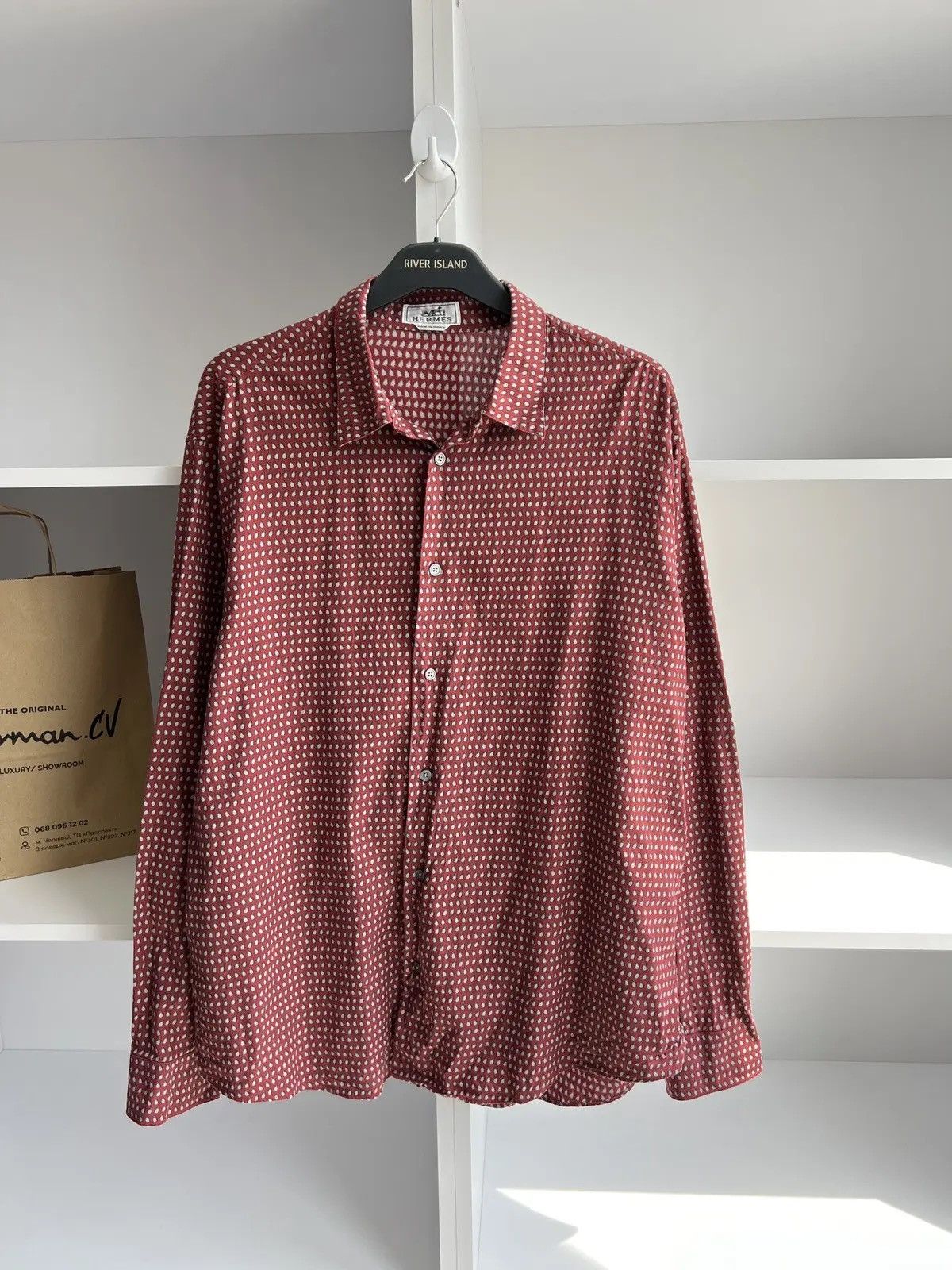 Designer × Hermes × Vintage Vintage Hermes Penguin Imprinted Fitted Coton Shirt Size US M / EU 48-50 / 2 - 4 Thumbnail