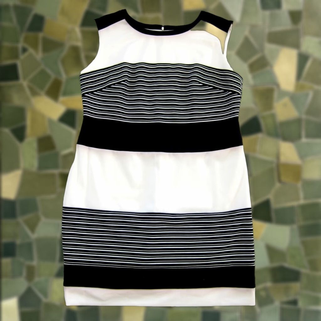 Vintage Sandra Darren NWT Ivory Black Stripe Sleeveless Stretch Tunic Shift Dress 20W Size 3XL / US 20-22 - 1 Thumbnail
